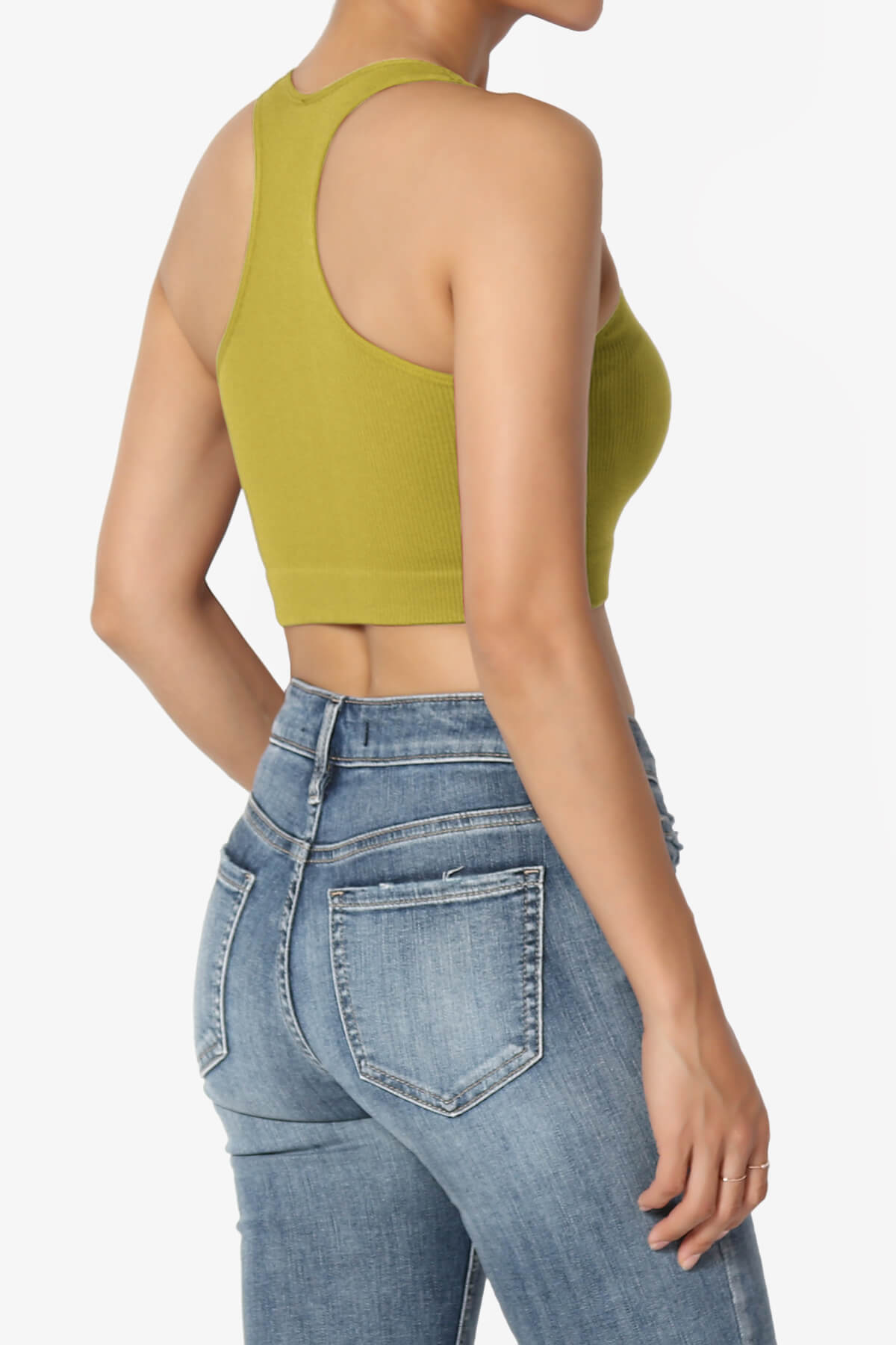 Load image into Gallery viewer, Daliyah Ribbed Seamless Halter Bra Top OLIVE MUSTARD_4
