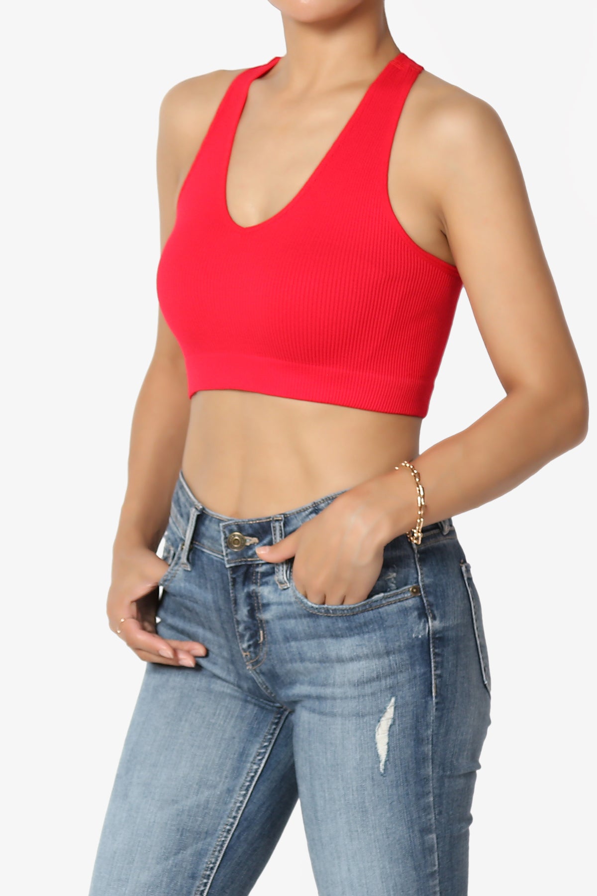 Load image into Gallery viewer, Daliyah Ribbed Seamless Halter Bra Top RED_3
