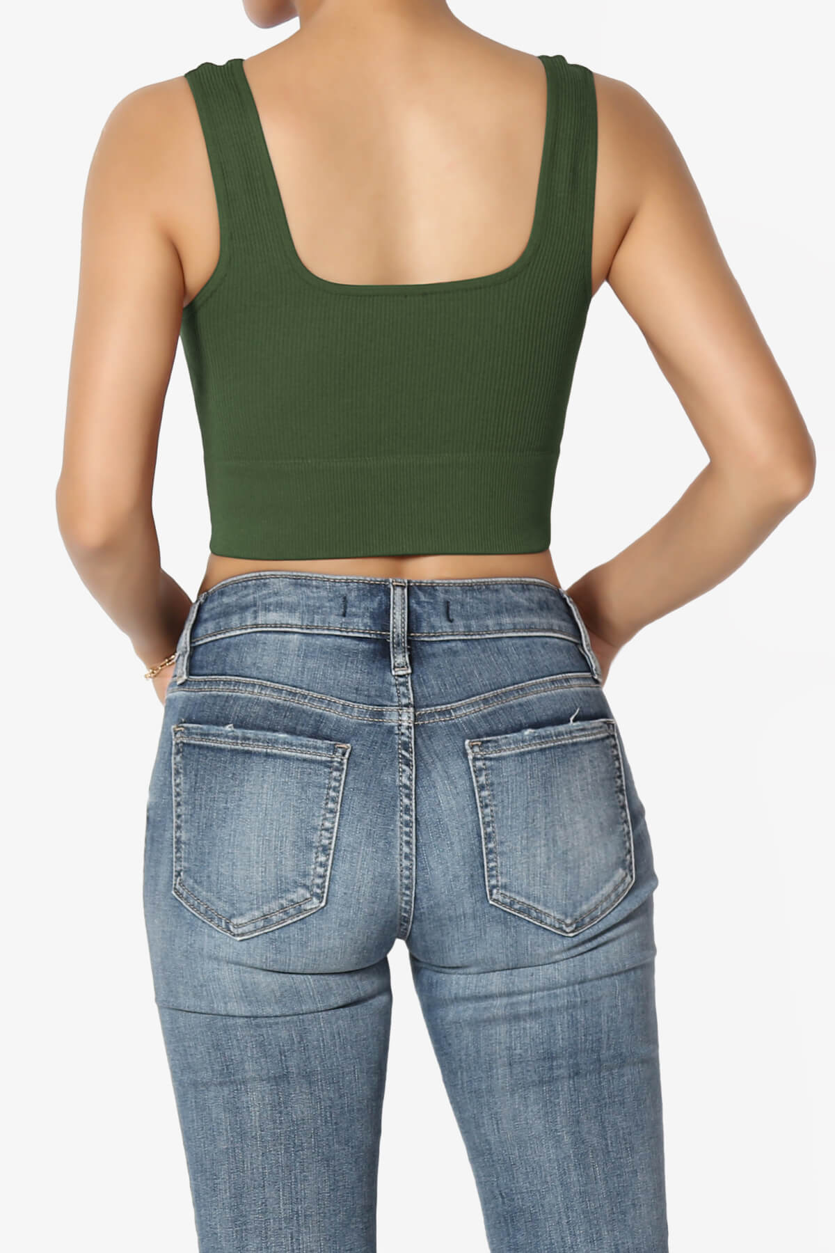 Hilde Ripped Seamless Square Neck Crop Tank Top ARMY GREEN_2