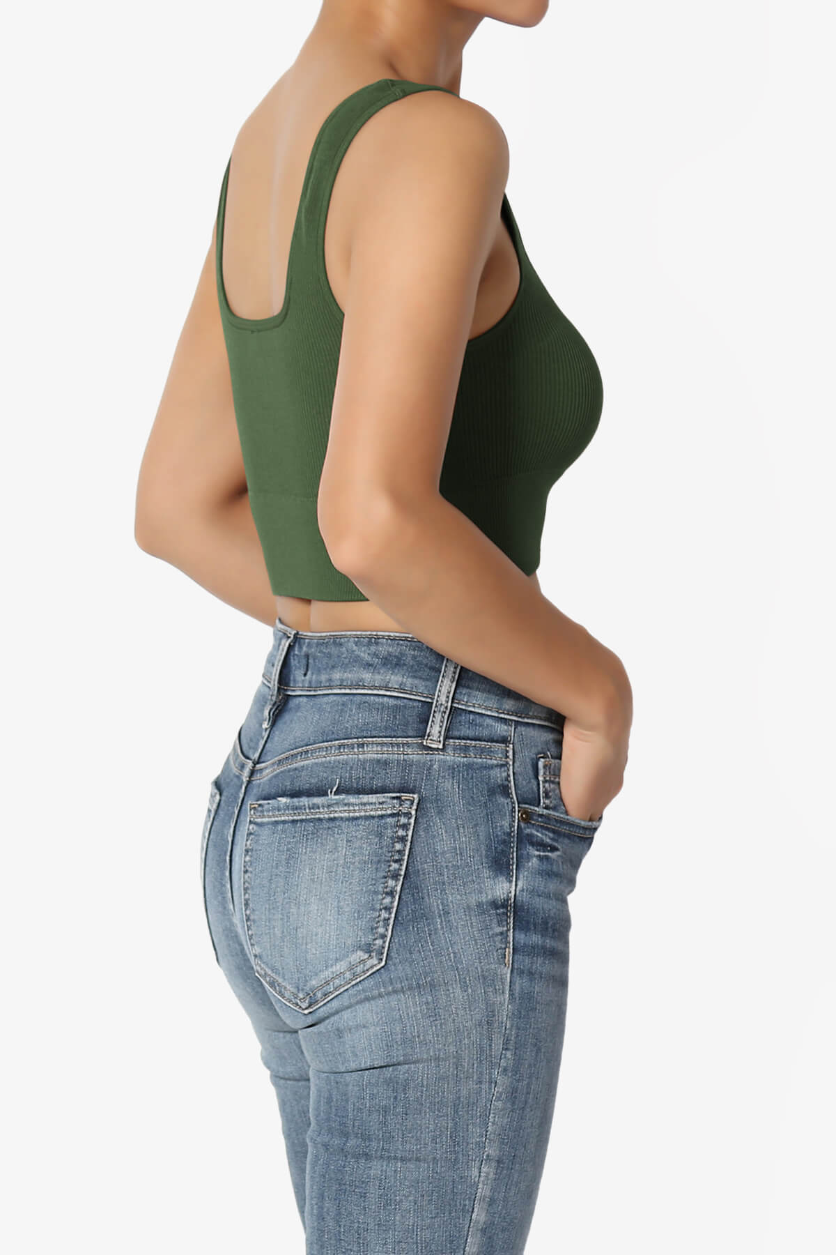Hilde Ripped Seamless Square Neck Crop Tank Top ARMY GREEN_4