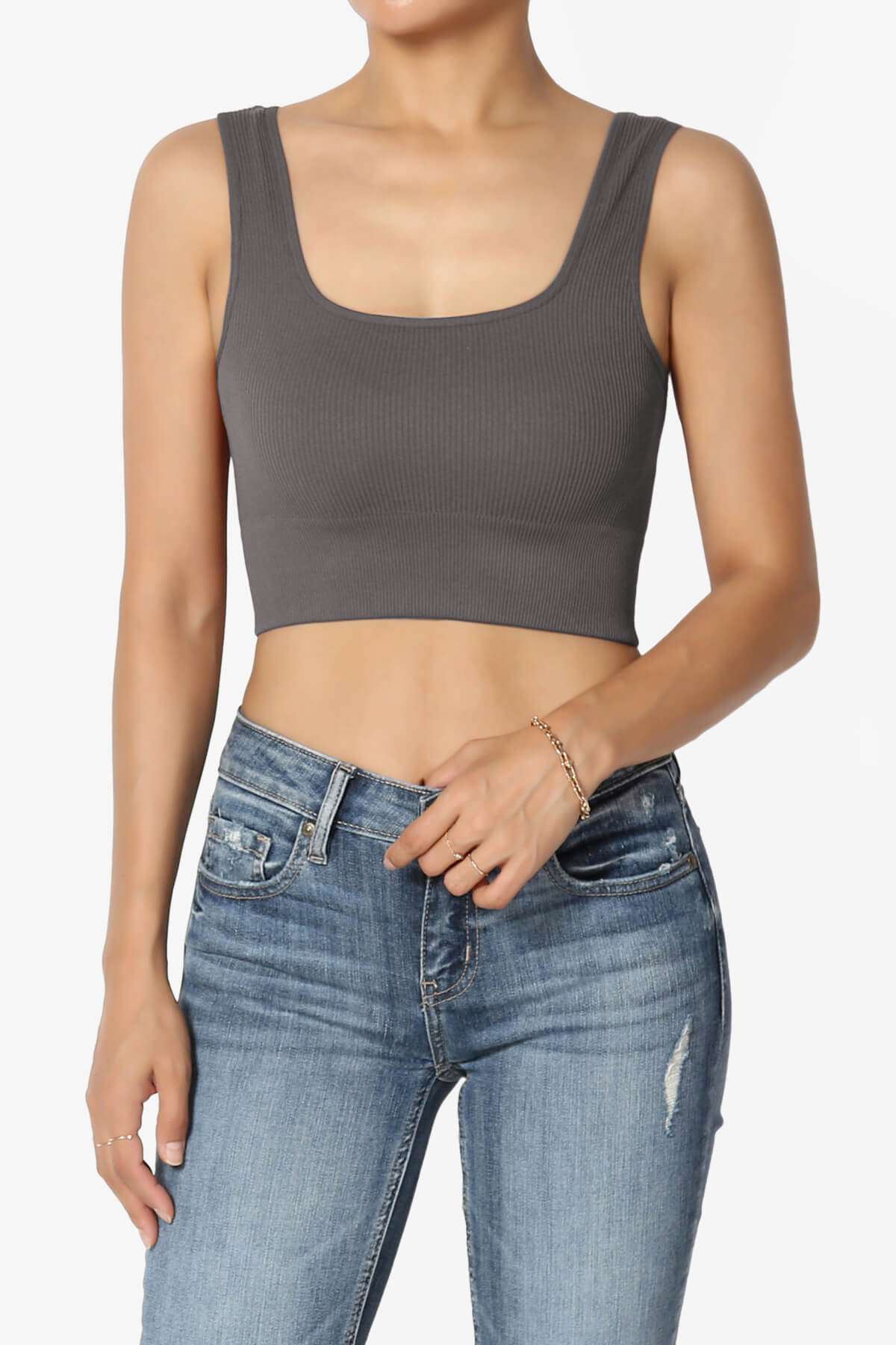 Hilde Ripped Seamless Square Neck Crop Tank Top ASH GREY_1