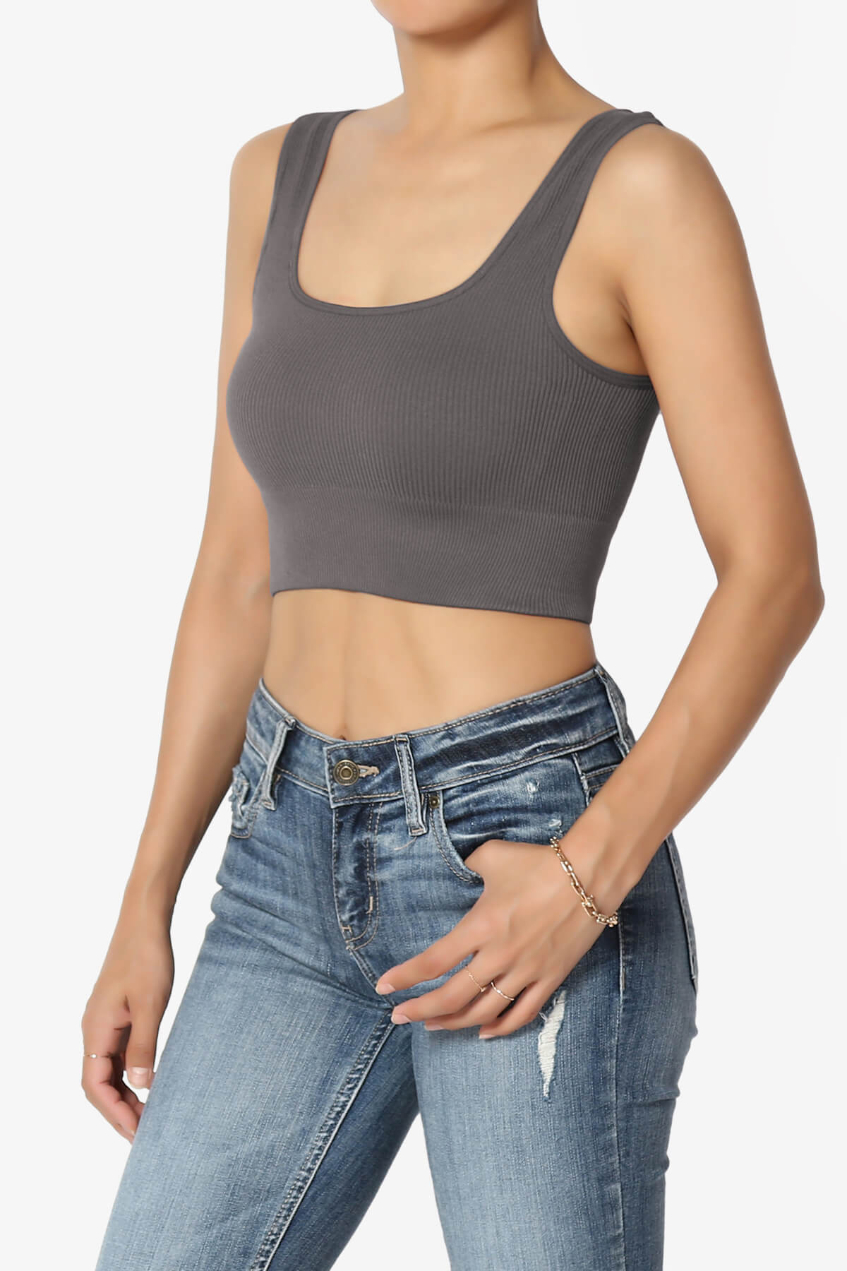 Hilde Ripped Seamless Square Neck Crop Tank Top ASH GREY_3
