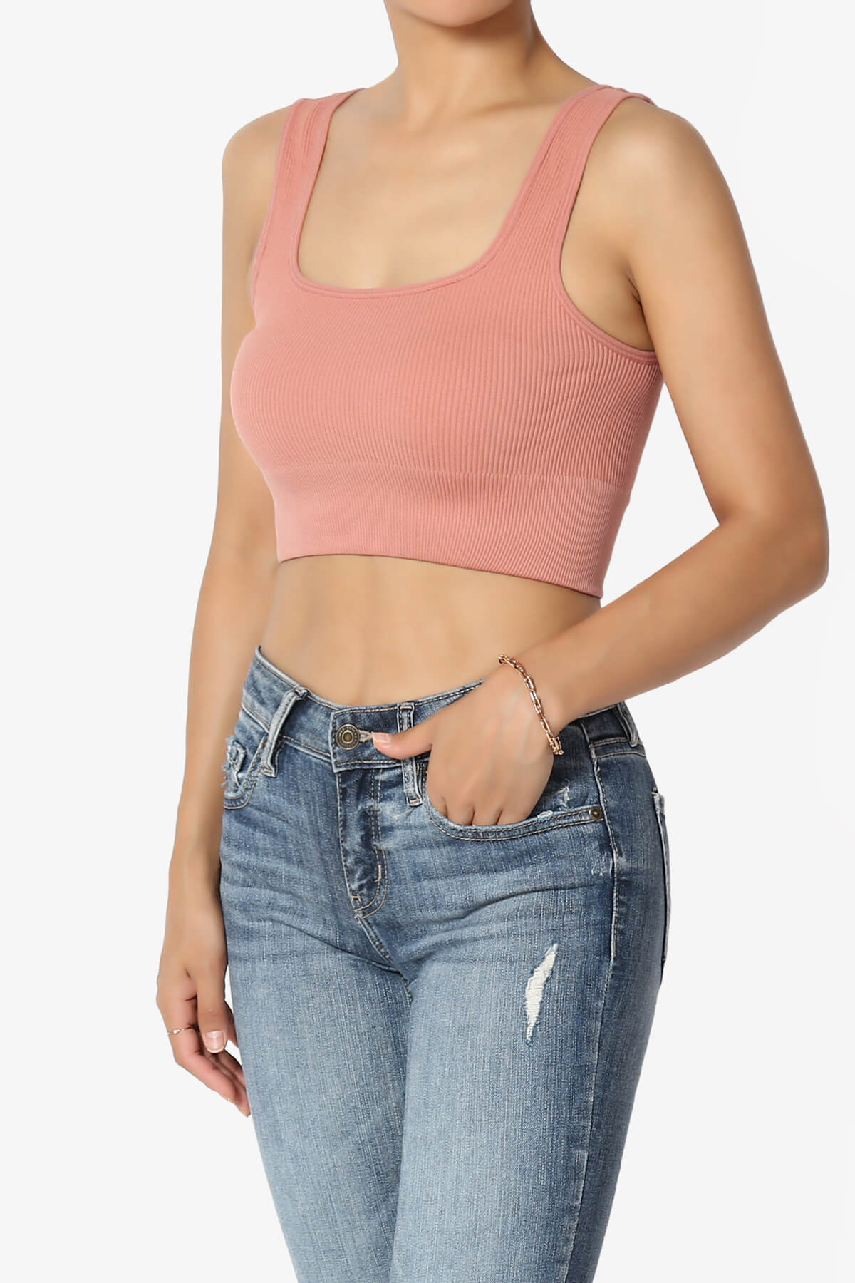 Load image into Gallery viewer, Hilde Ripped Seamless Square Neck Crop Tank Top ASH ROSE_3
