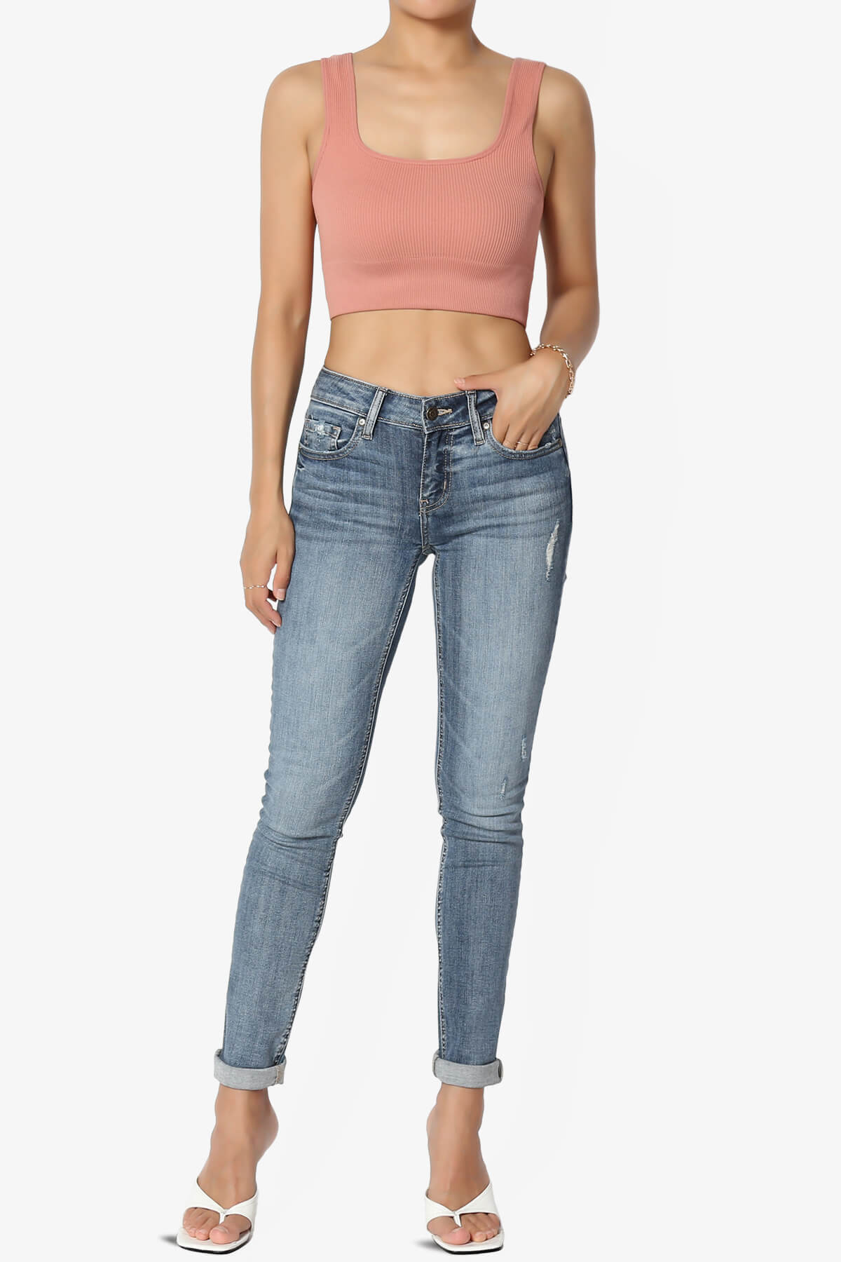 Hilde Ripped Seamless Square Neck Crop Tank Top