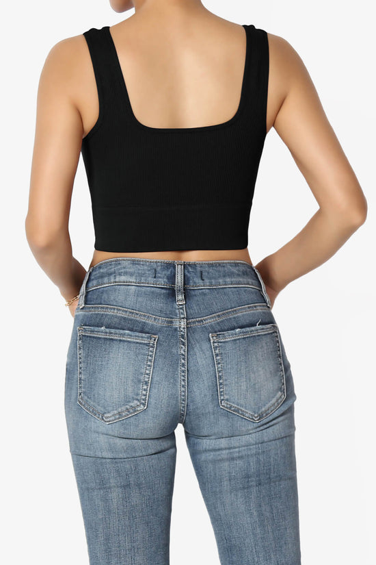 Load image into Gallery viewer, Hilde Ripped Seamless Square Neck Crop Tank Top BLACK_2
