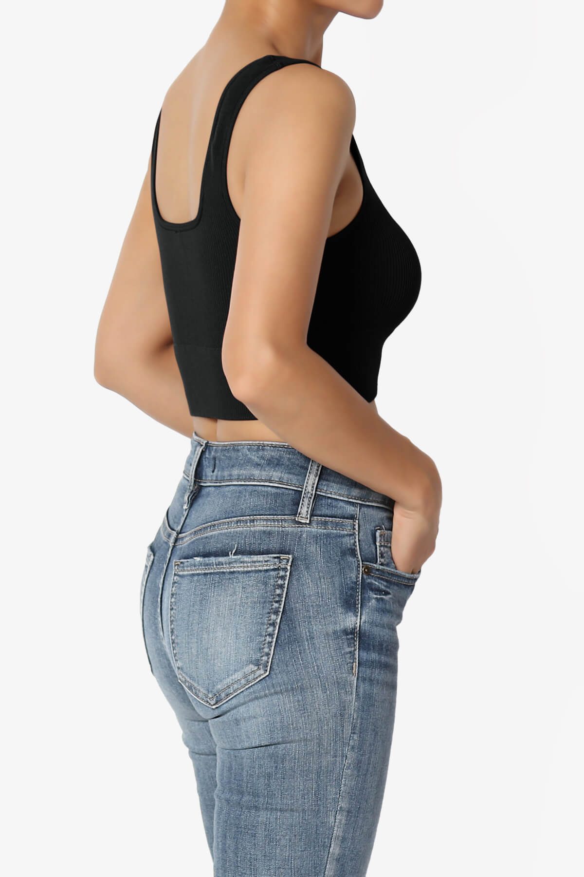 Load image into Gallery viewer, Hilde Ripped Seamless Square Neck Crop Tank Top BLACK_4
