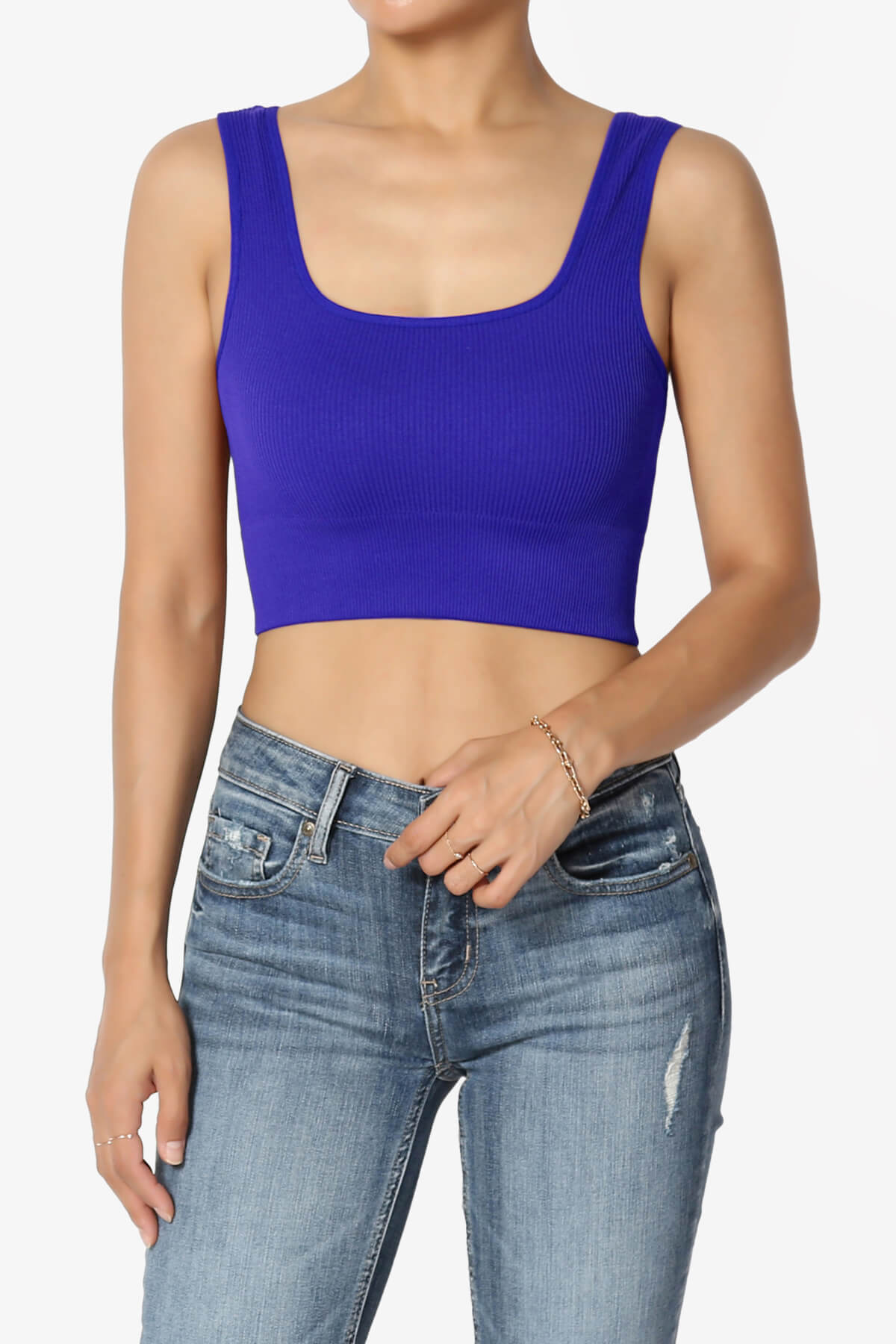 Slanted Halter Neck Ribbed Sports Bra in Blue - Retro, Indie and