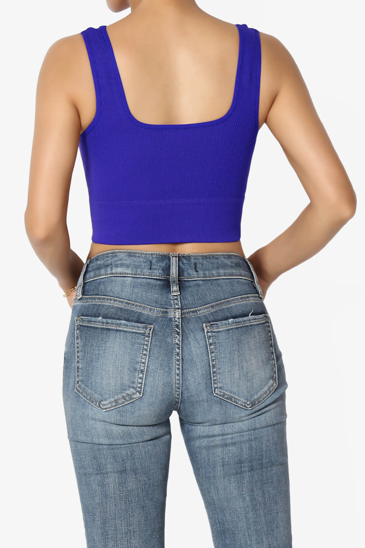 Load image into Gallery viewer, Hilde Ripped Seamless Square Neck Crop Tank Top BRIGHT BLUE_2
