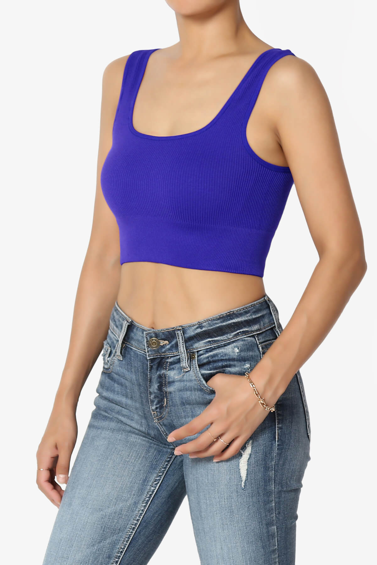 Load image into Gallery viewer, Hilde Ripped Seamless Square Neck Crop Tank Top BRIGHT BLUE_3
