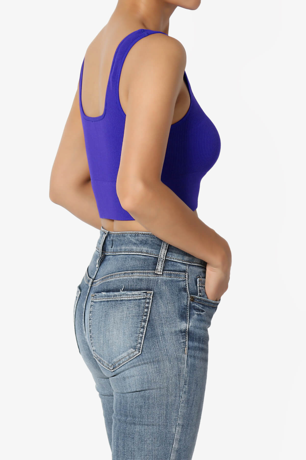 Load image into Gallery viewer, Hilde Ripped Seamless Square Neck Crop Tank Top BRIGHT BLUE_4
