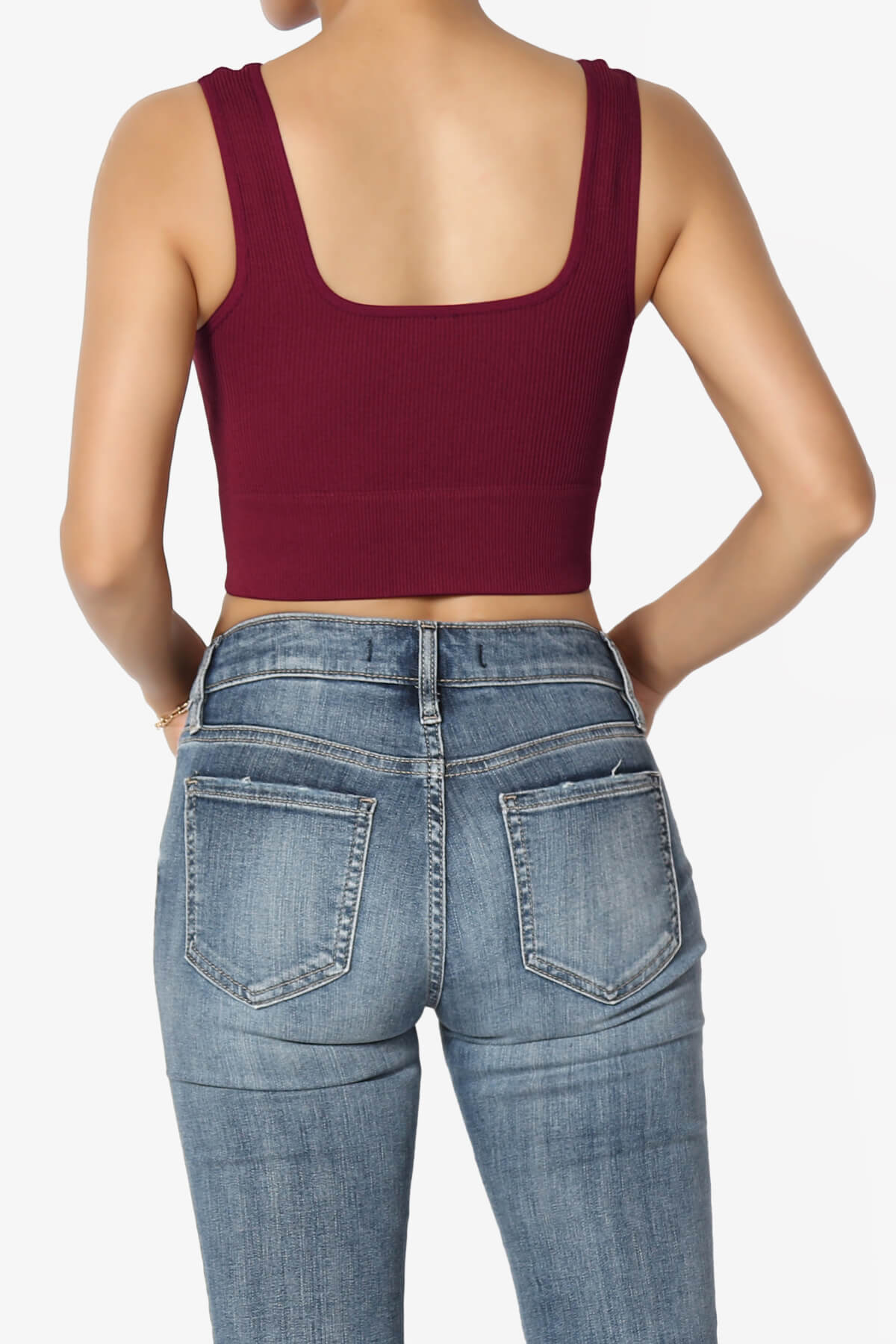 Hilde Ripped Seamless Square Neck Crop Tank Top BURGUNDY_2