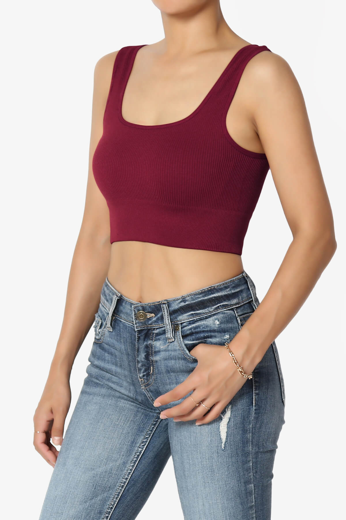Women's Slim Fit Ribbed High Neck Tank Top - A New Day™ Burgundy L