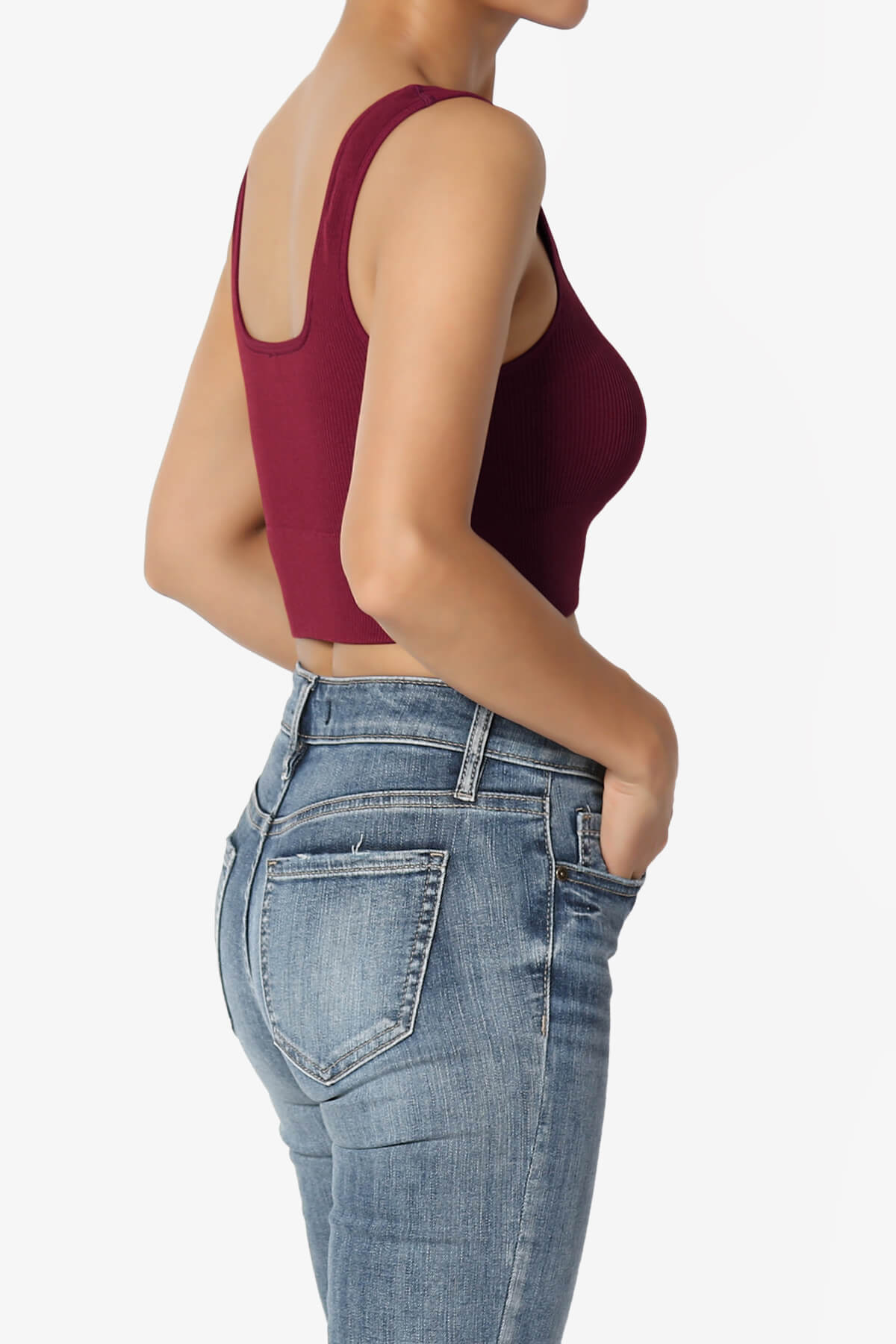 Load image into Gallery viewer, Hilde Ripped Seamless Square Neck Crop Tank Top BURGUNDY_4
