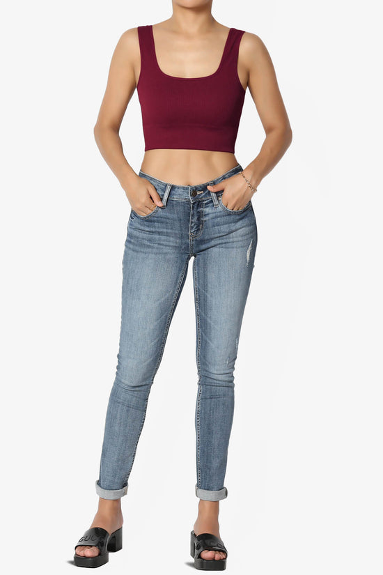 Load image into Gallery viewer, Hilde Ripped Seamless Square Neck Crop Tank Top BURGUNDY_6
