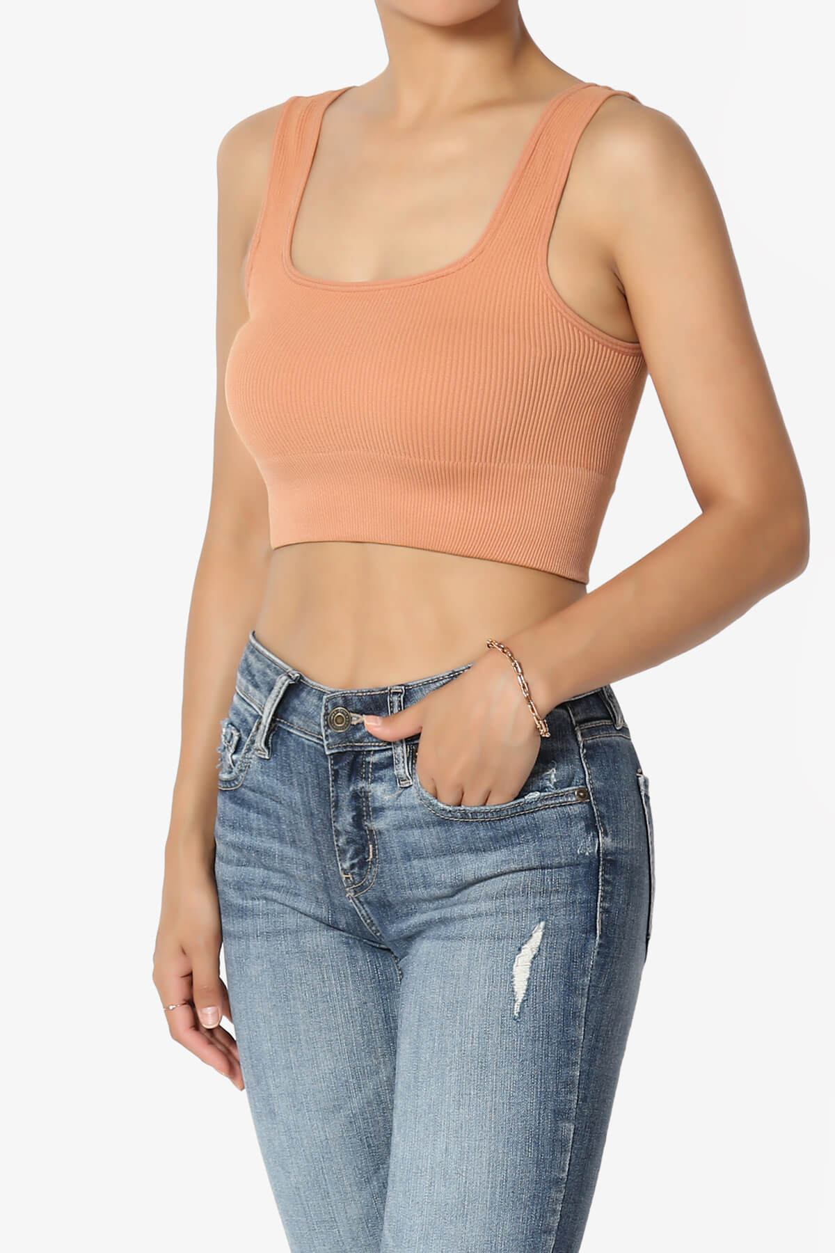 Load image into Gallery viewer, Hilde Ripped Seamless Square Neck Crop Tank Top BUTTER ORANGE_3

