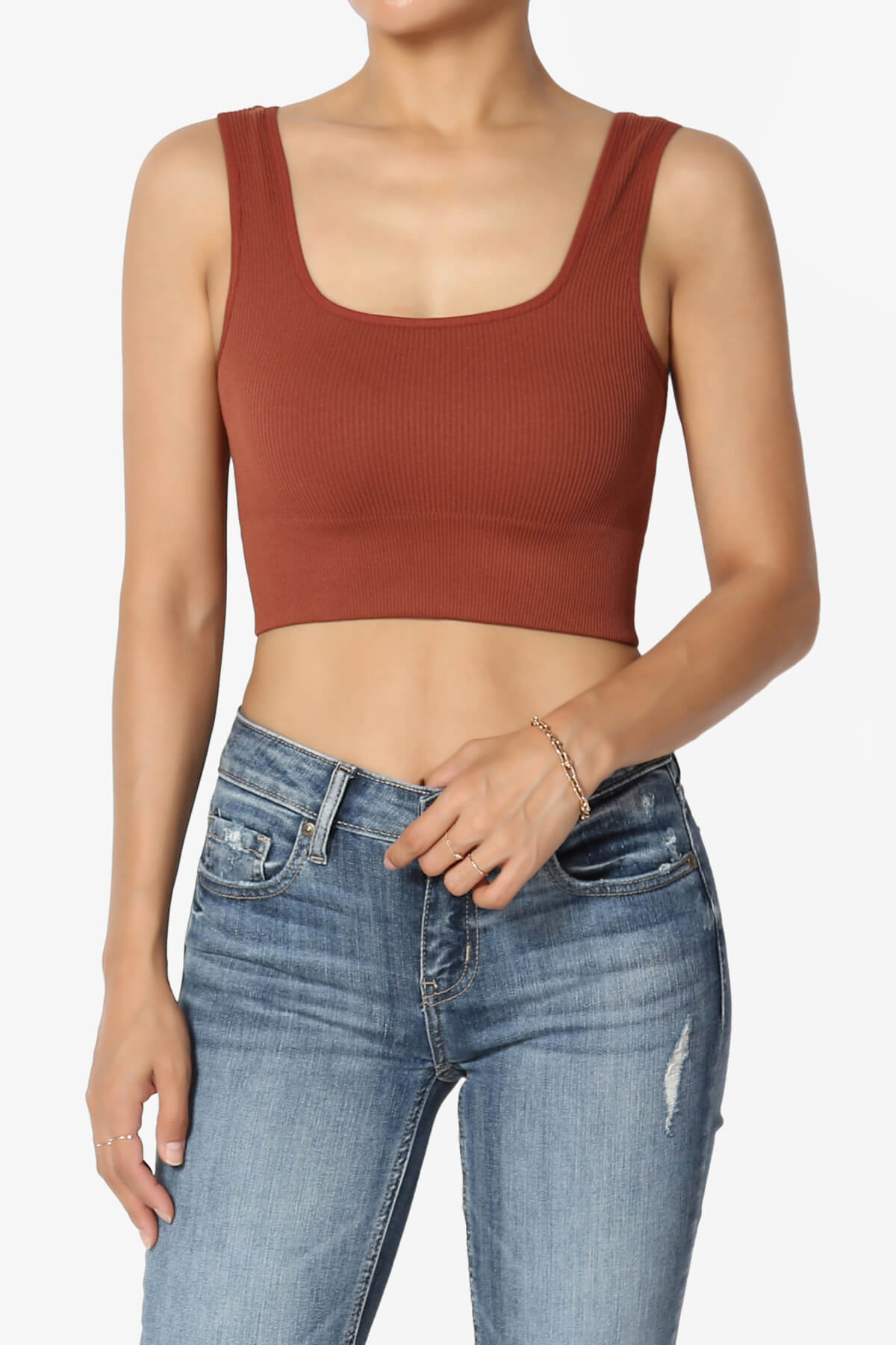 Hilde Ripped Seamless Square Neck Crop Tank Top DARK RUST_1