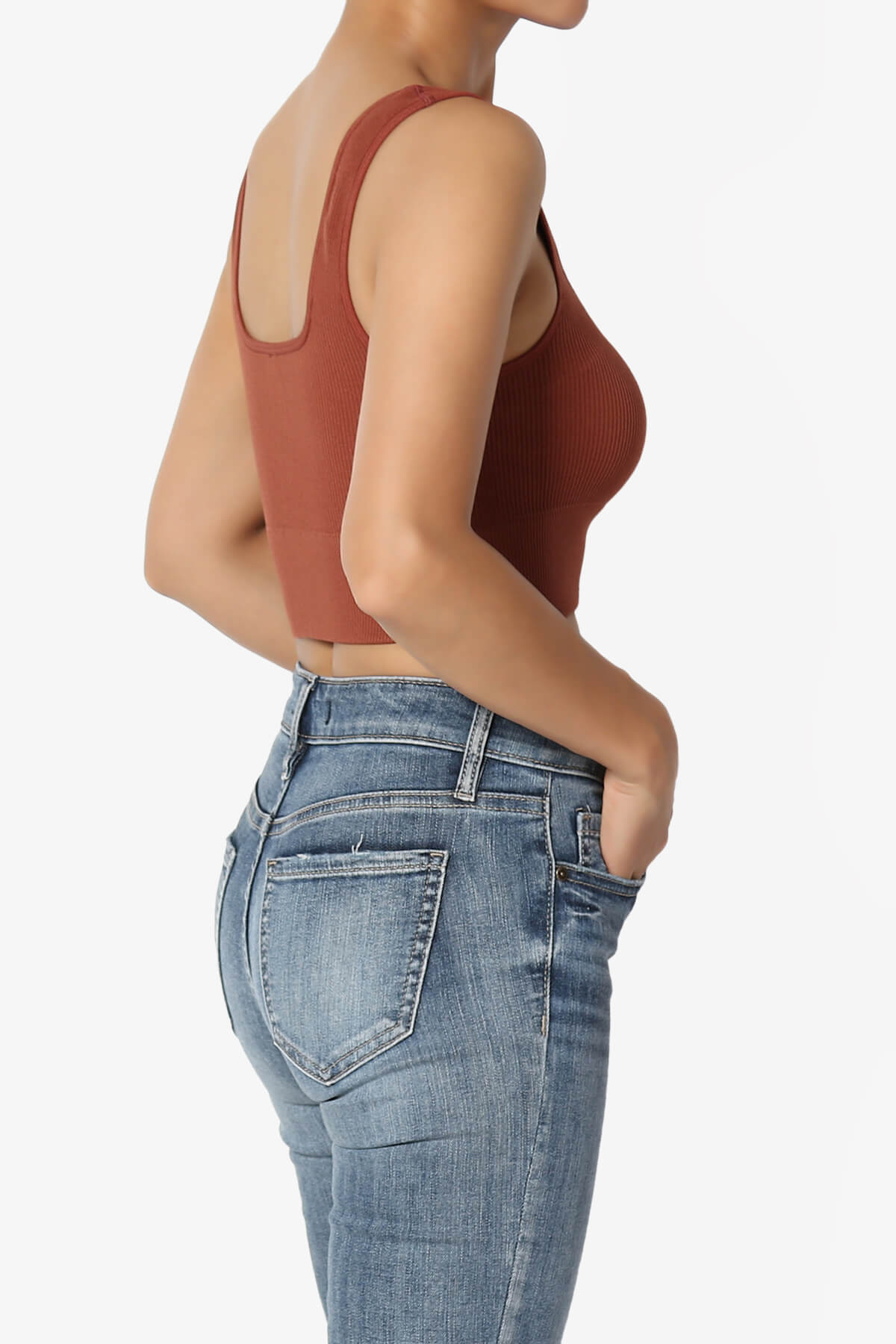 Hilde Ripped Seamless Square Neck Crop Tank Top DARK RUST_4