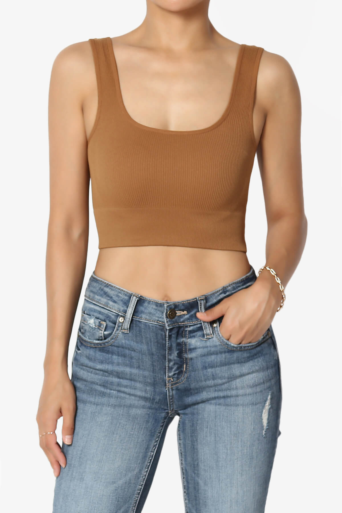 Hilde Ripped Seamless Square Neck Crop Tank Top DEEP CAMEL_1