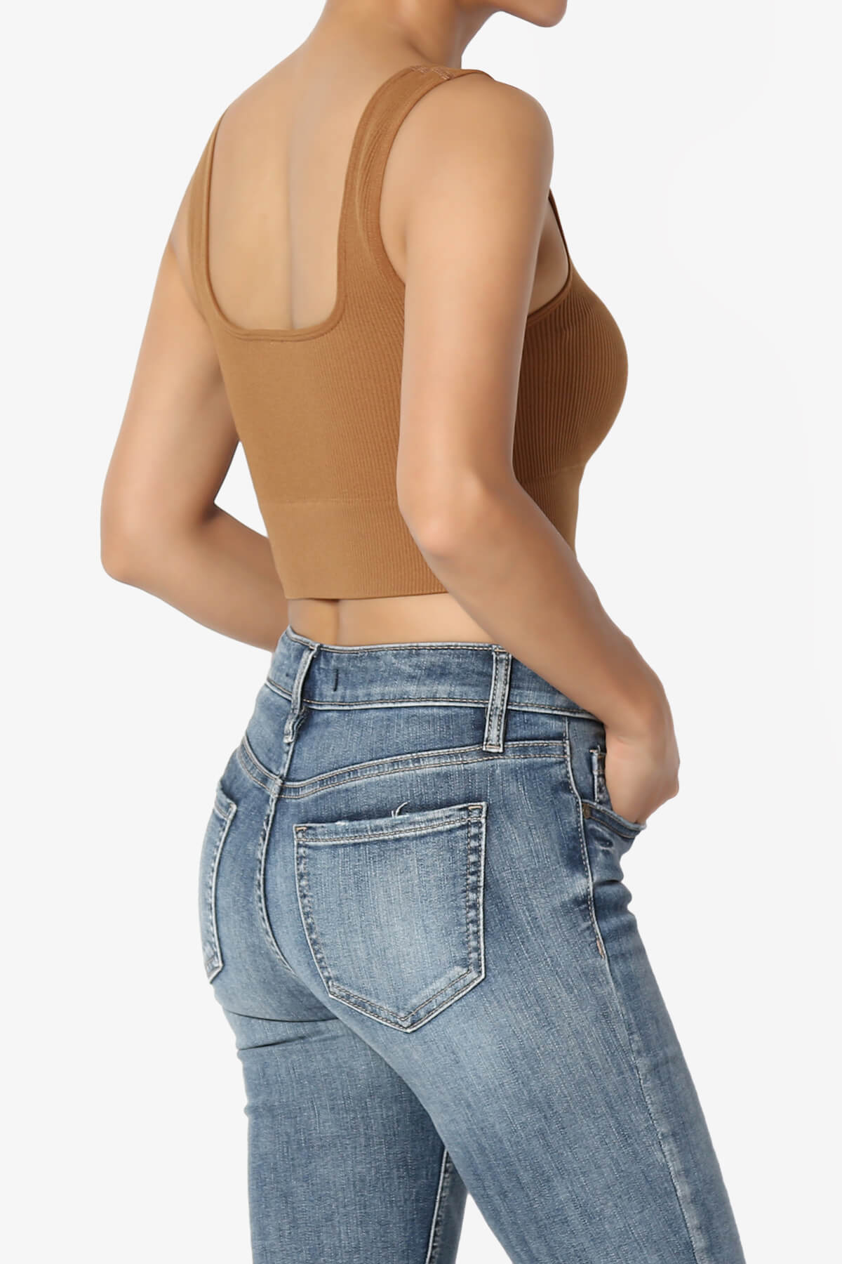 Hilde Ripped Seamless Square Neck Crop Tank Top DEEP CAMEL_4