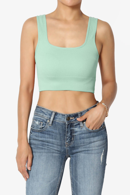 Hilde Ripped Seamless Square Neck Crop Tank Top DUSTY GREEN_1