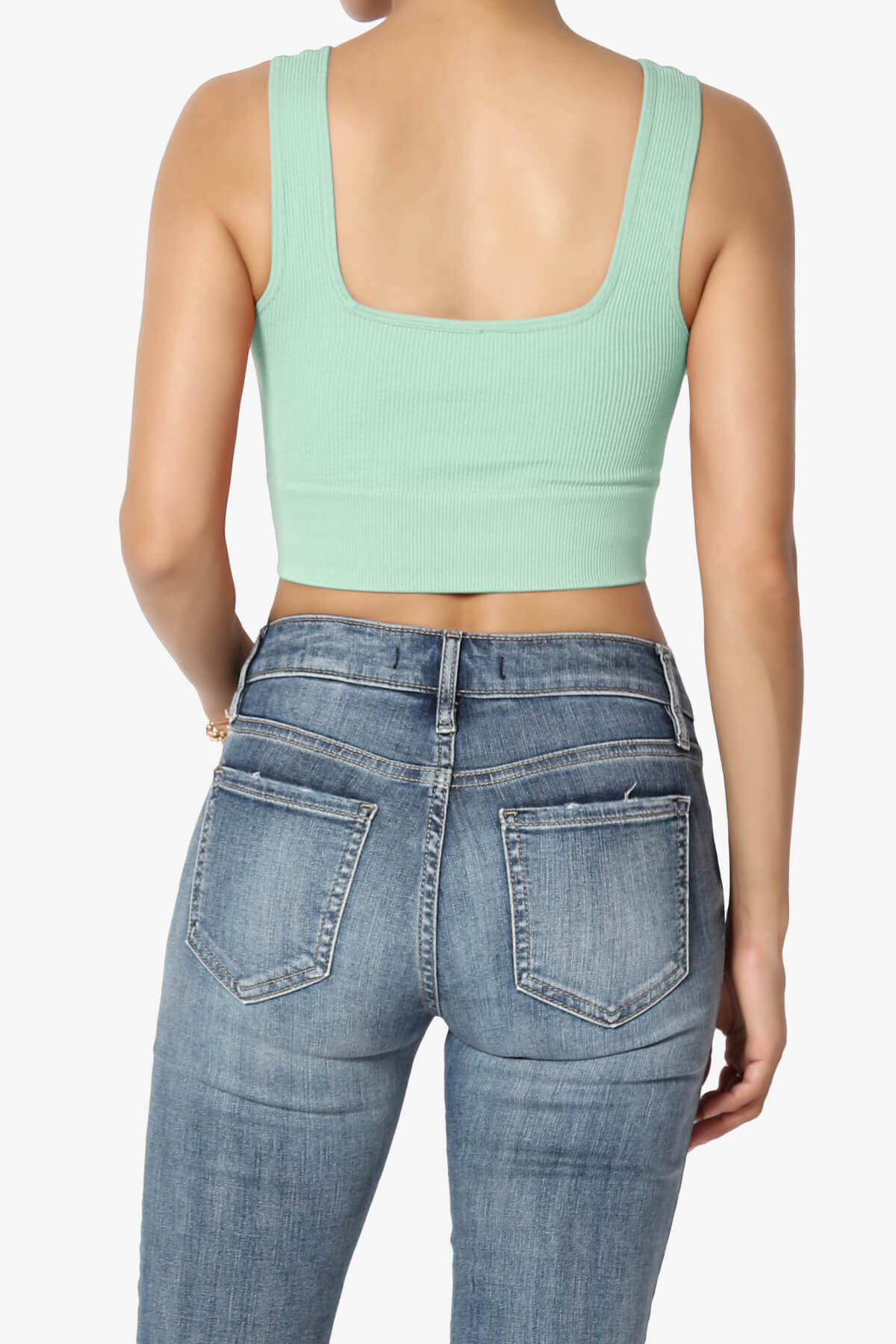 Hilde Ripped Seamless Square Neck Crop Tank Top DUSTY GREEN_2