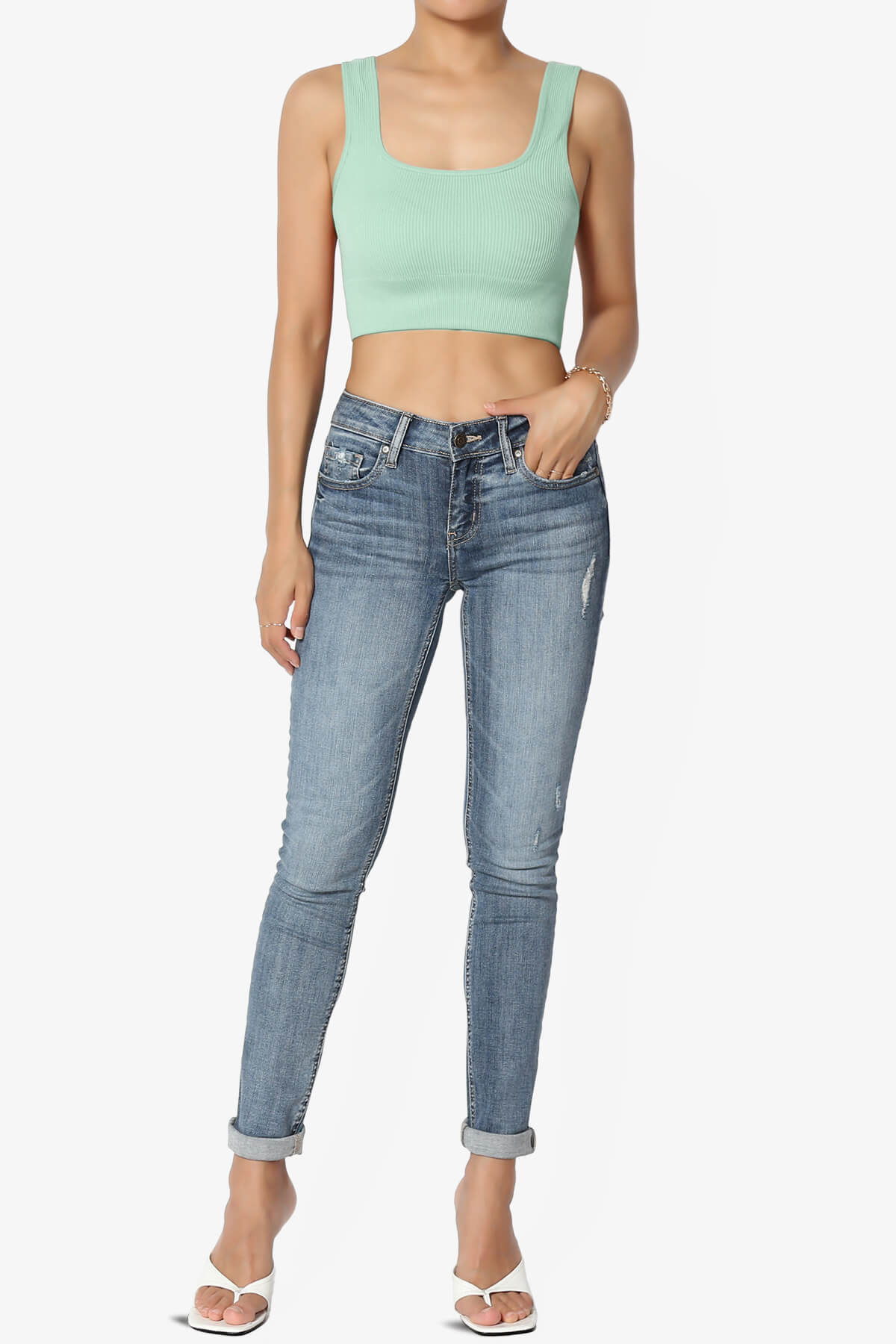Hilde Ripped Seamless Square Neck Crop Tank Top DUSTY GREEN_6