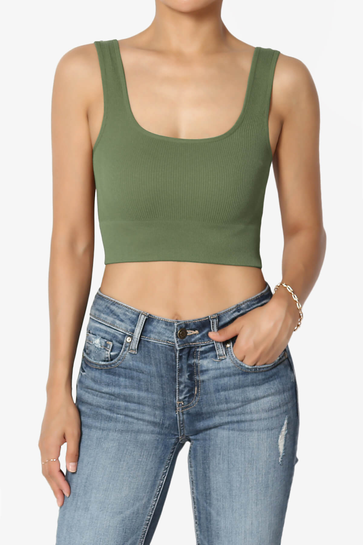 Hilde Ripped Seamless Square Neck Crop Tank Top DUSTY OLIVE_1