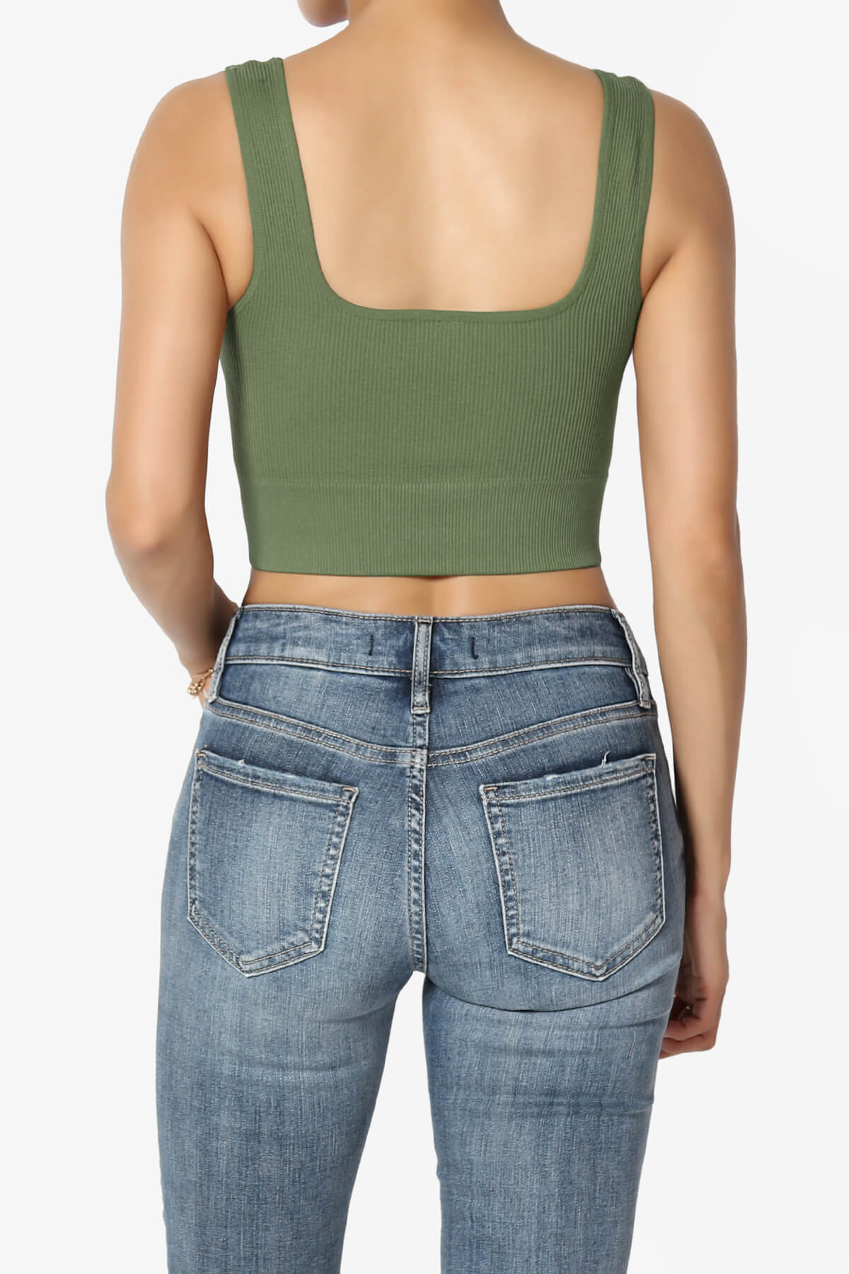 Load image into Gallery viewer, Hilde Ripped Seamless Square Neck Crop Tank Top DUSTY OLIVE_2
