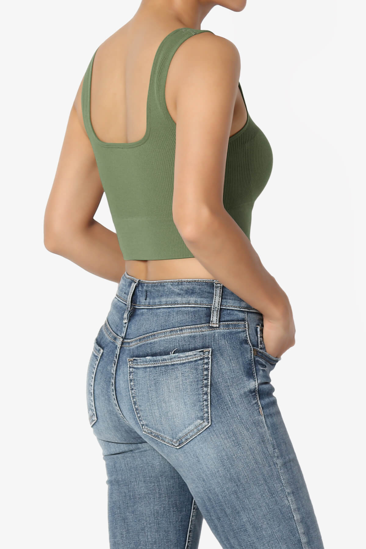Hilde Ripped Seamless Square Neck Crop Tank Top DUSTY OLIVE_4
