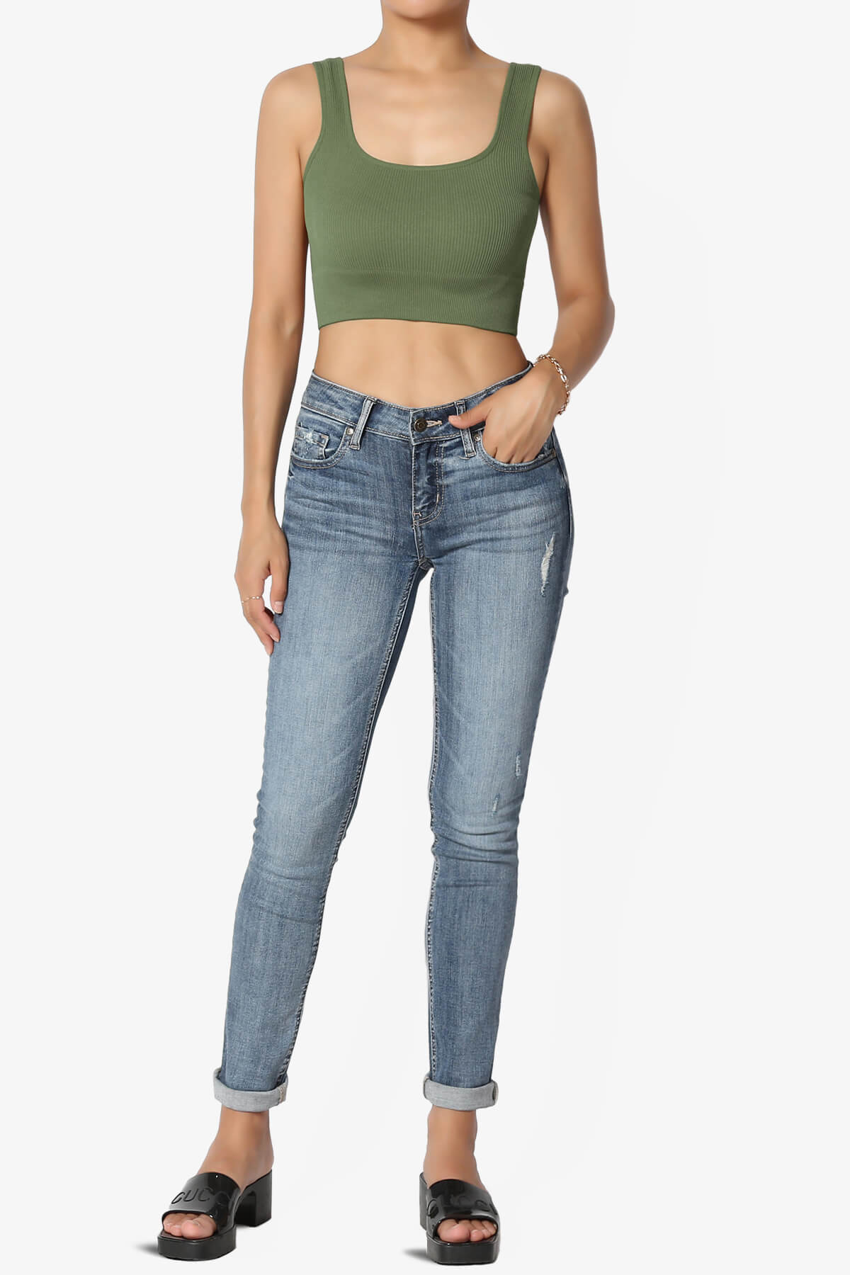 Hilde Ripped Seamless Square Neck Crop Tank Top DUSTY OLIVE_6