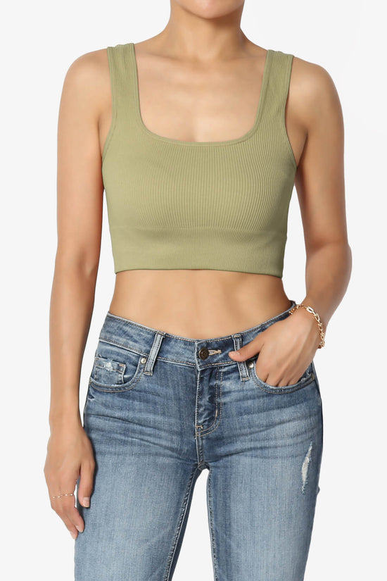 Load image into Gallery viewer, Hilde Ripped Seamless Square Neck Crop Tank Top KHAKI GREEN_1
