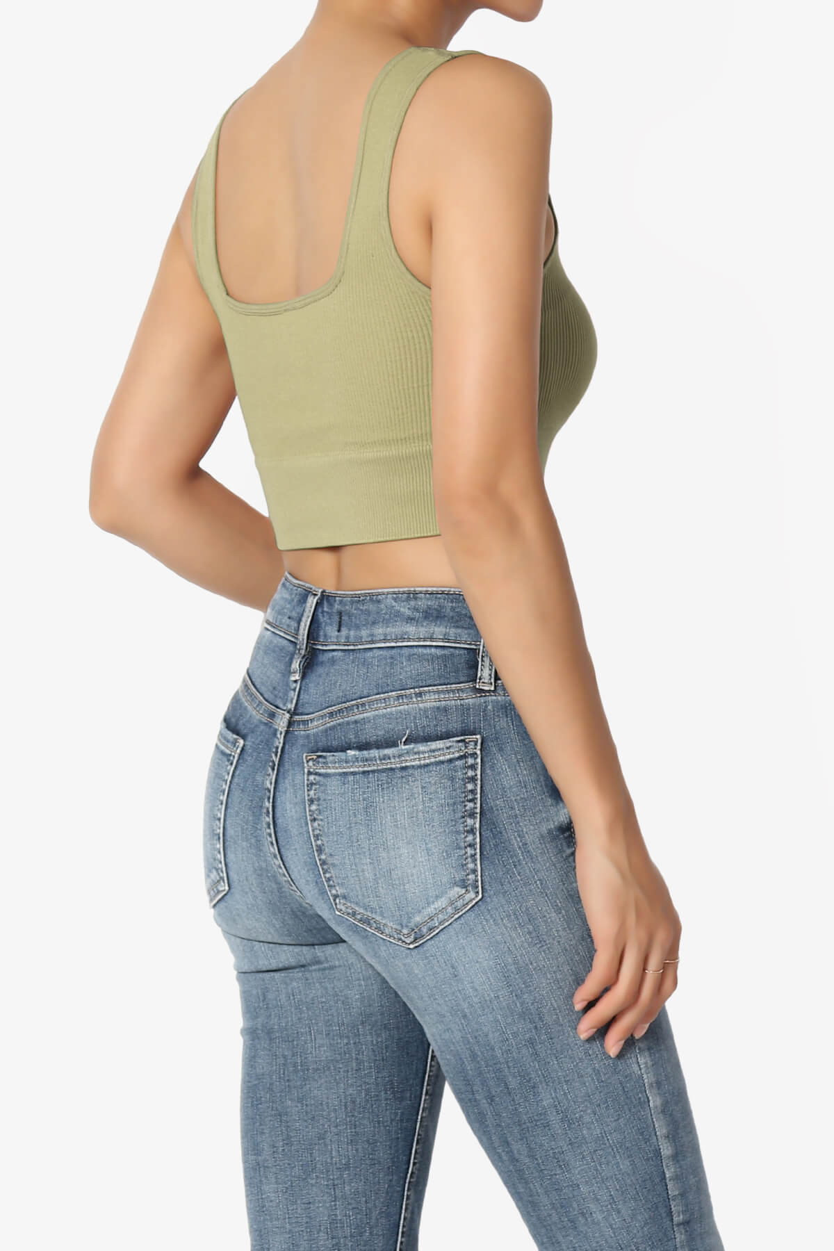 Load image into Gallery viewer, Hilde Ripped Seamless Square Neck Crop Tank Top KHAKI GREEN_4
