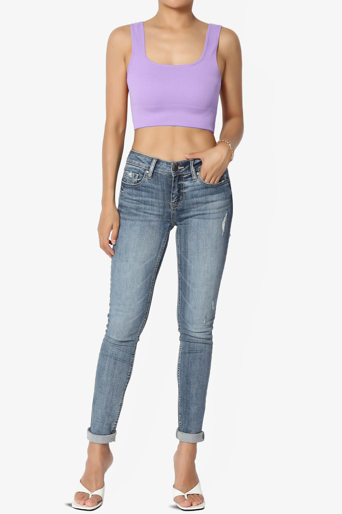 Load image into Gallery viewer, Hilde Ripped Seamless Square Neck Crop Tank Top LAVENDER_6
