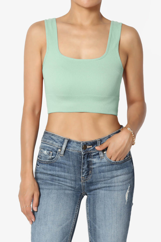 Hilde Ripped Seamless Square Neck Crop Tank Top LIGHT GREEN_1