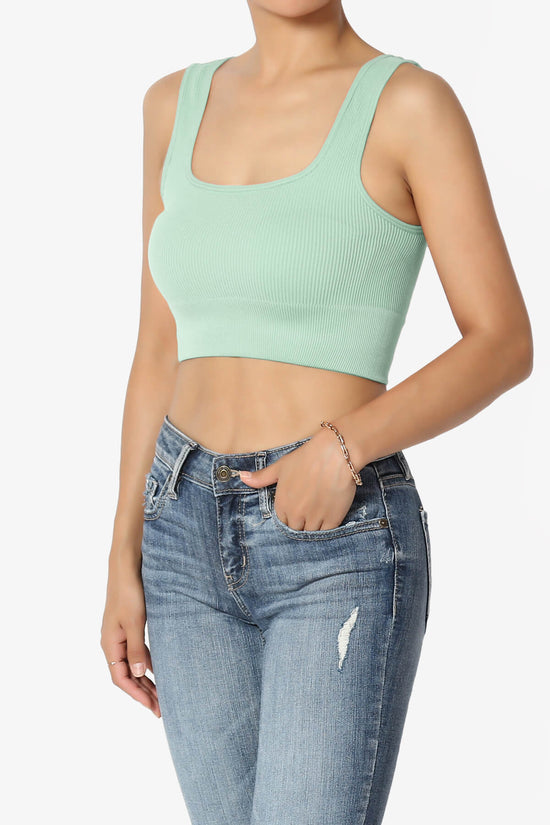 Hilde Ripped Seamless Square Neck Crop Tank Top LIGHT GREEN_3