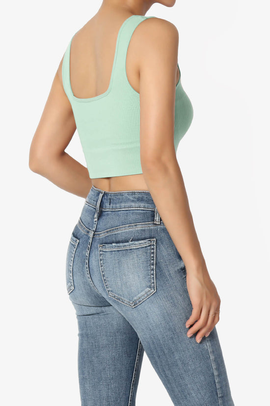 Hilde Ripped Seamless Square Neck Crop Tank Top LIGHT GREEN_4