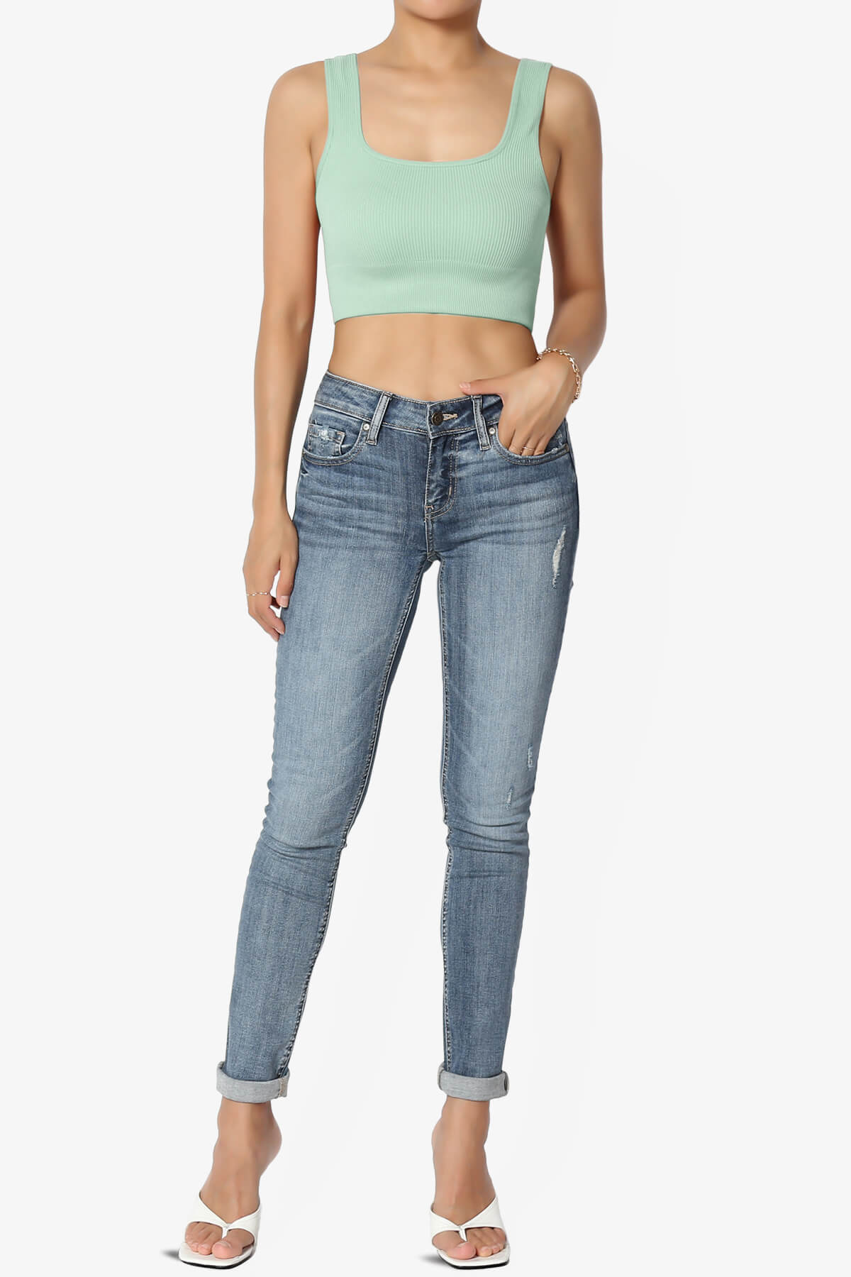 Hilde Ripped Seamless Square Neck Crop Tank Top LIGHT GREEN_6