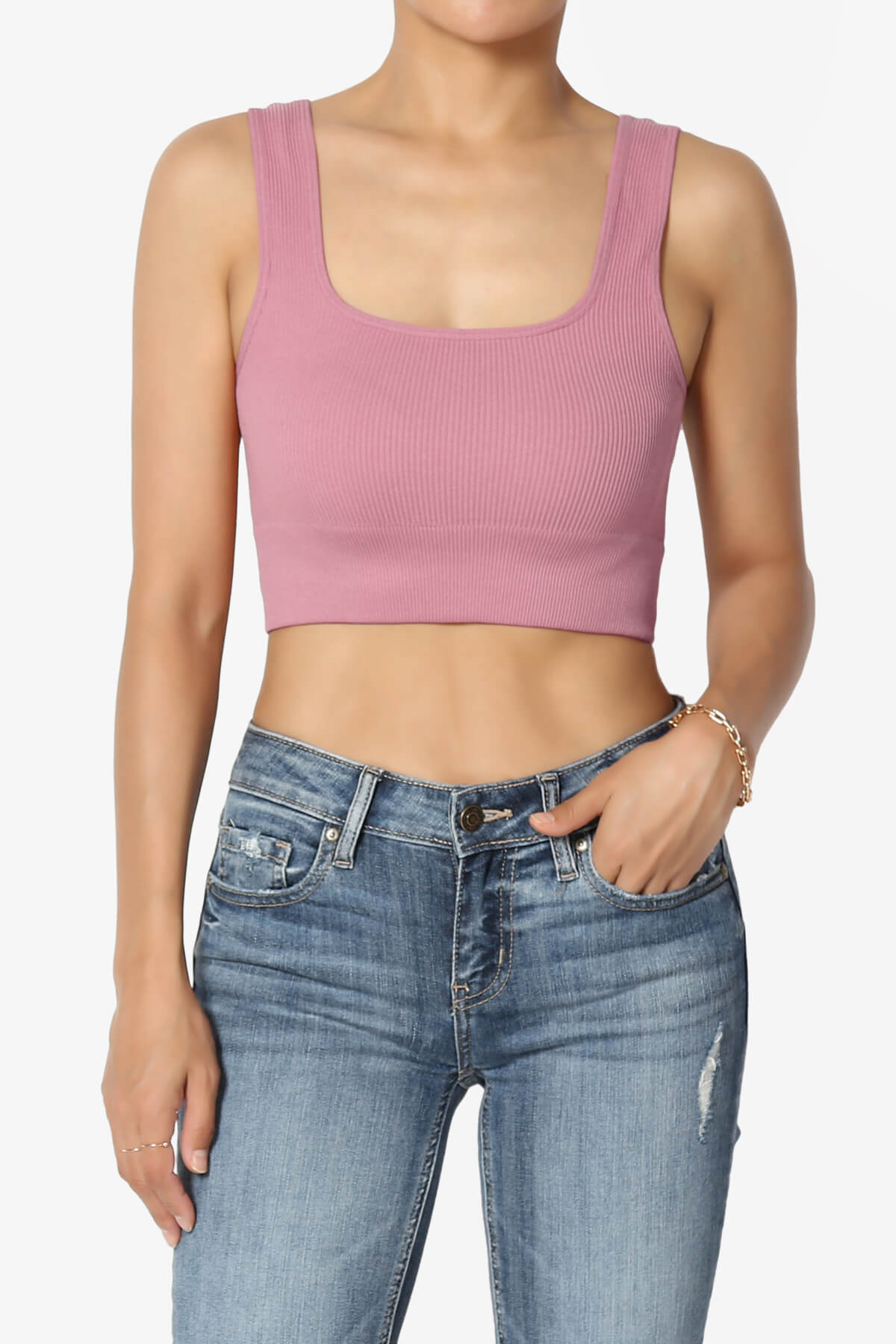 Load image into Gallery viewer, Hilde Ripped Seamless Square Neck Crop Tank Top LIGHT ROSE_1

