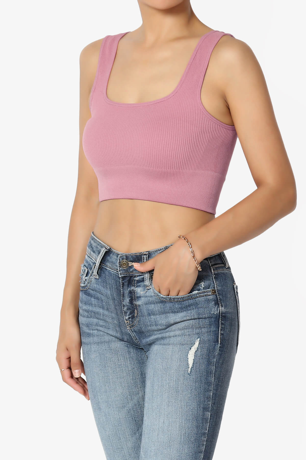 Hilde Ripped Seamless Square Neck Crop Tank Top LIGHT ROSE_3