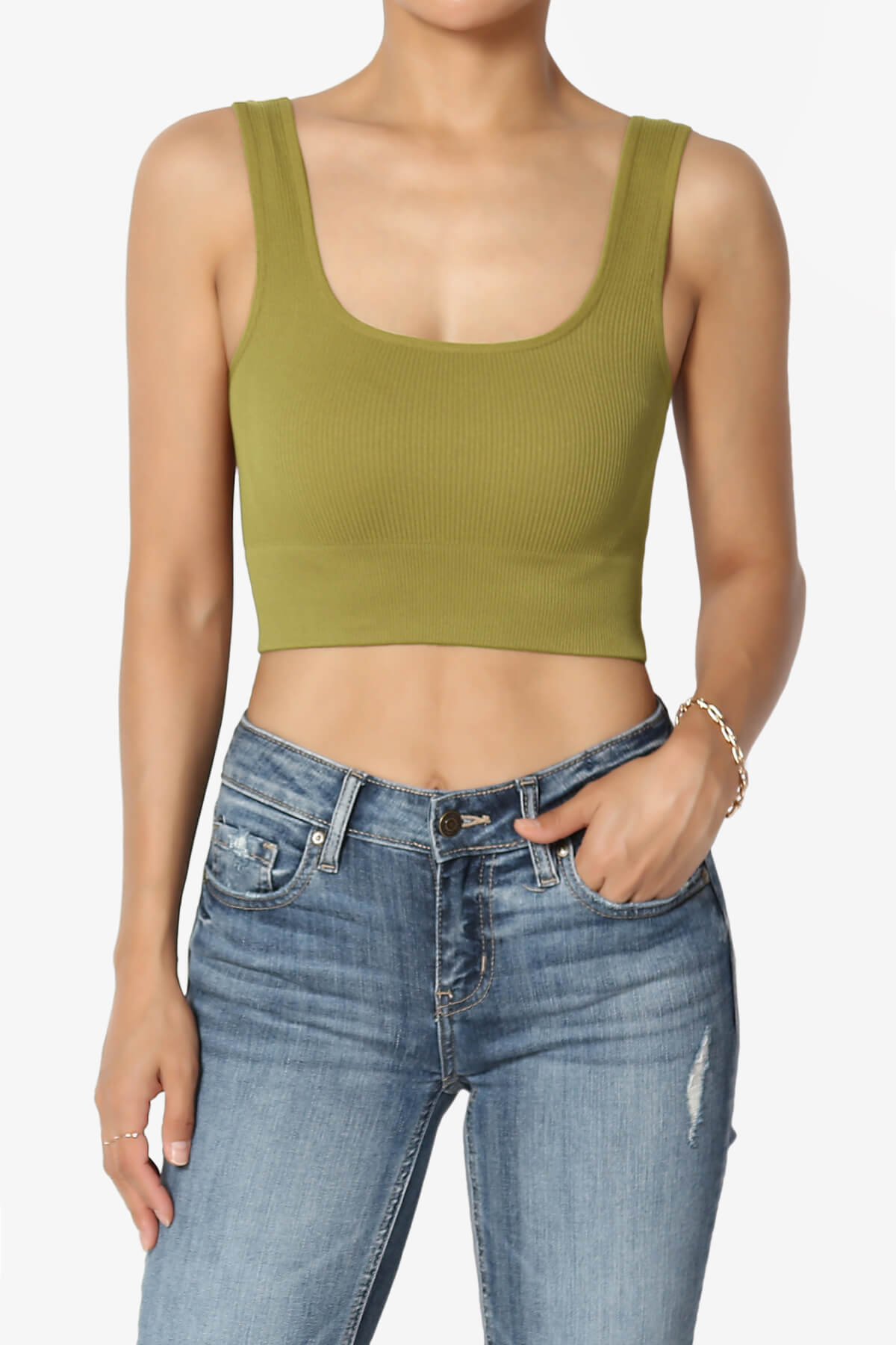 Hilde Ripped Seamless Square Neck Crop Tank Top OLIVE MUSTARD_1