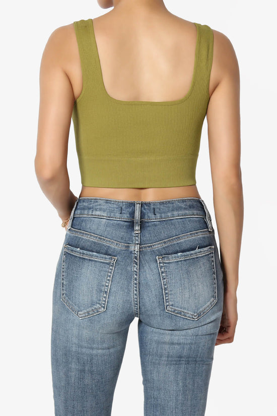 Hilde Ripped Seamless Square Neck Crop Tank Top OLIVE MUSTARD_2