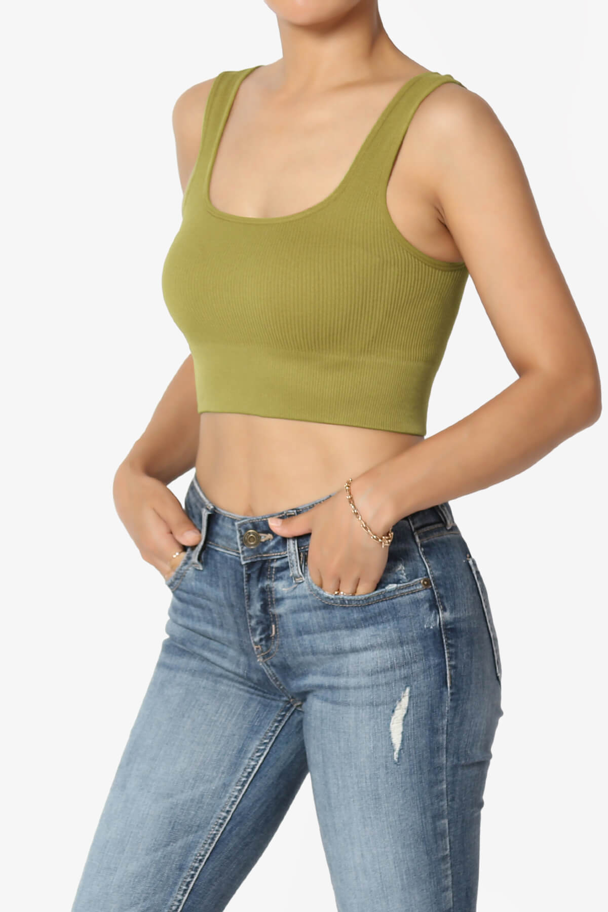 Hilde Ripped Seamless Square Neck Crop Tank Top OLIVE MUSTARD_3