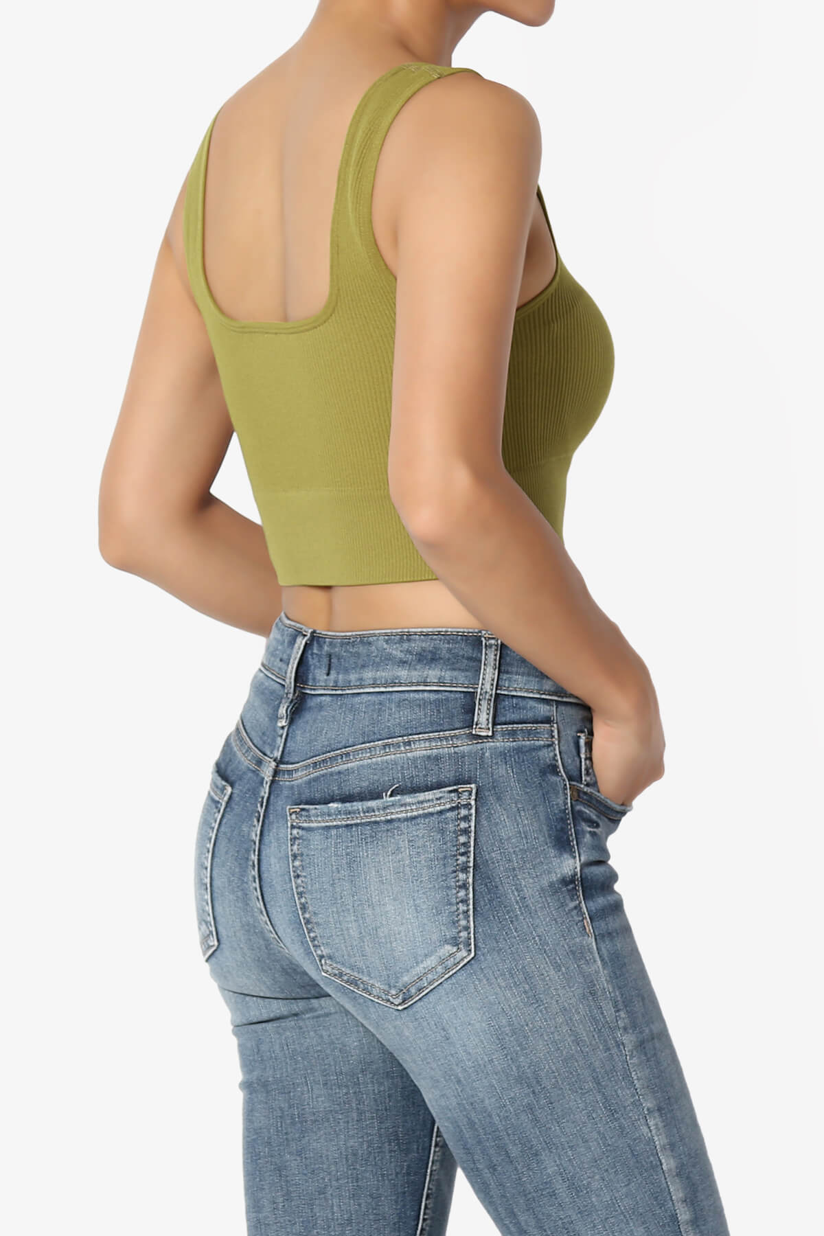 Load image into Gallery viewer, Hilde Ripped Seamless Square Neck Crop Tank Top OLIVE MUSTARD_4
