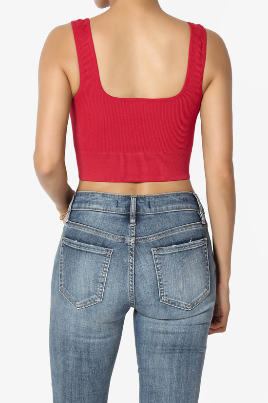 Hilde Ripped Seamless Square Neck Crop Tank Top RED_2