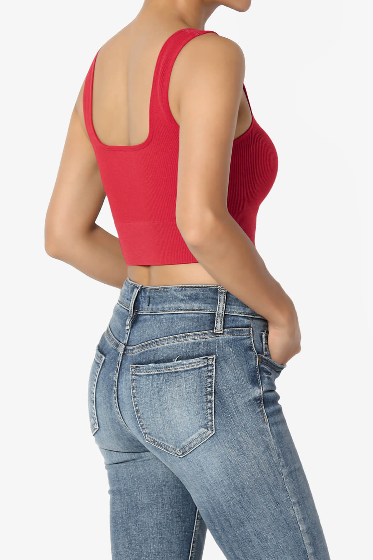Hilde Ripped Seamless Square Neck Crop Tank Top RED_4