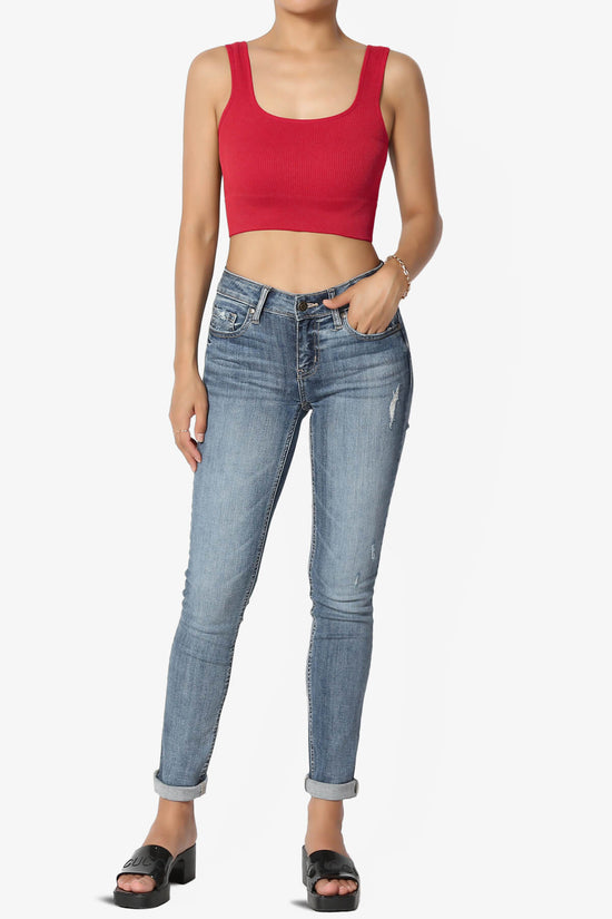 Hilde Ripped Seamless Square Neck Crop Tank Top RED_6