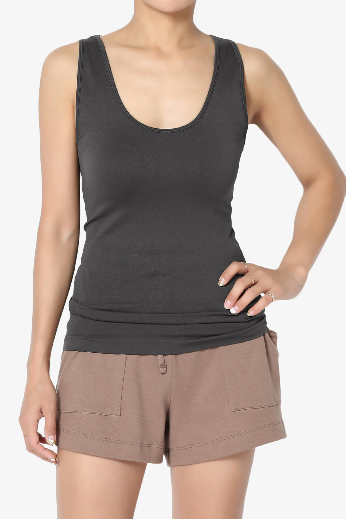 Load image into Gallery viewer, Nisha Scoop Neck Seamless Tank Top ASH GREY_1
