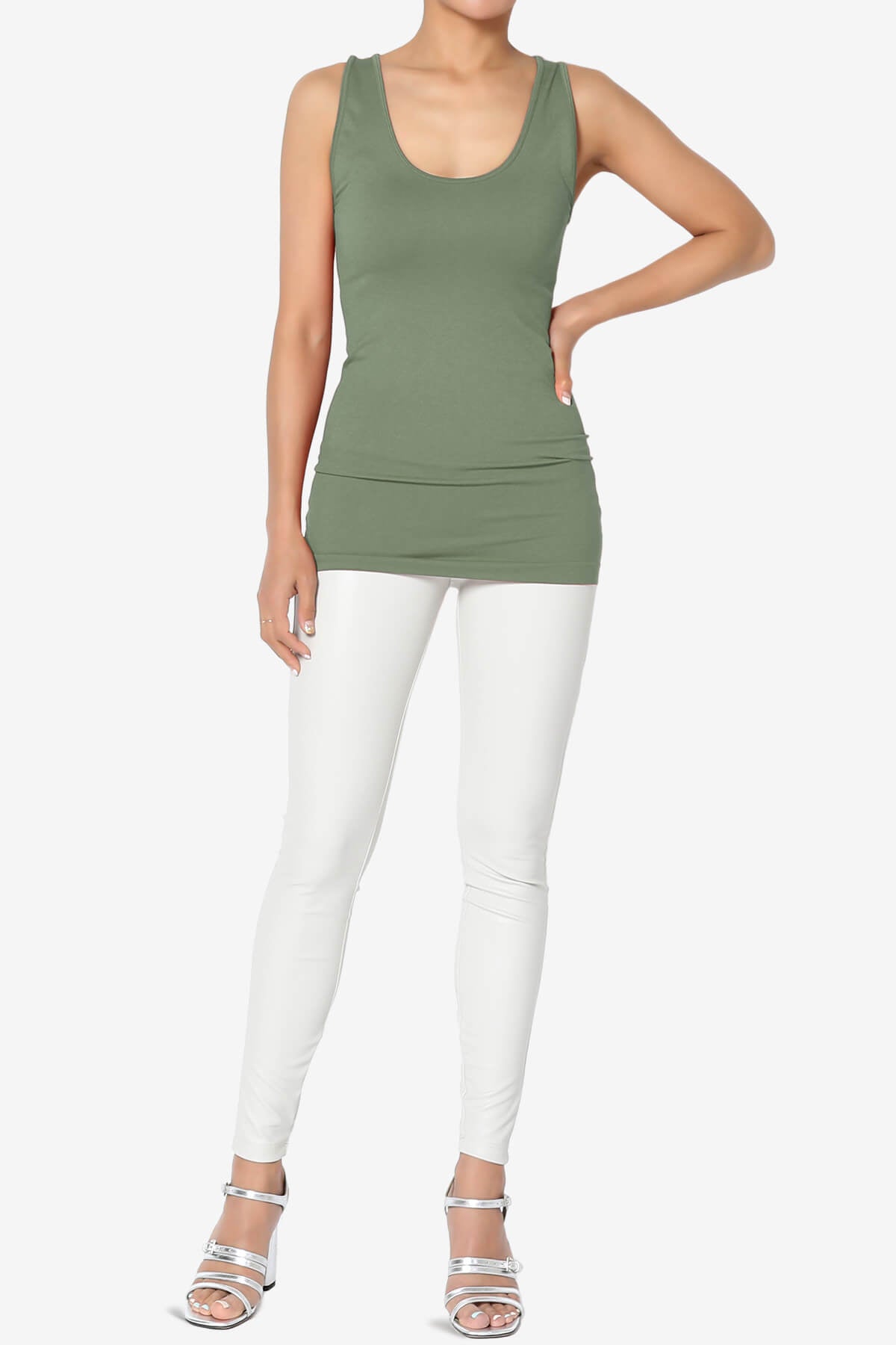 Load image into Gallery viewer, Nisha Scoop Neck Seamless Tank Top ASH OLIVE_6
