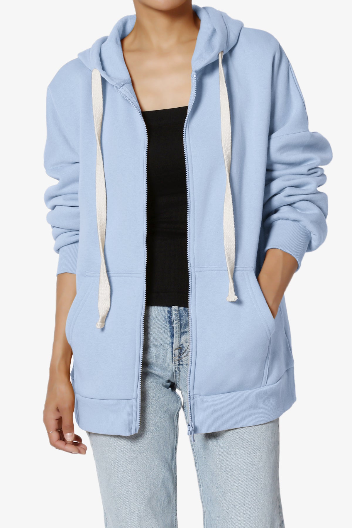 Accie Fleece Zip Hooded Jacket CREAM BLUE_1