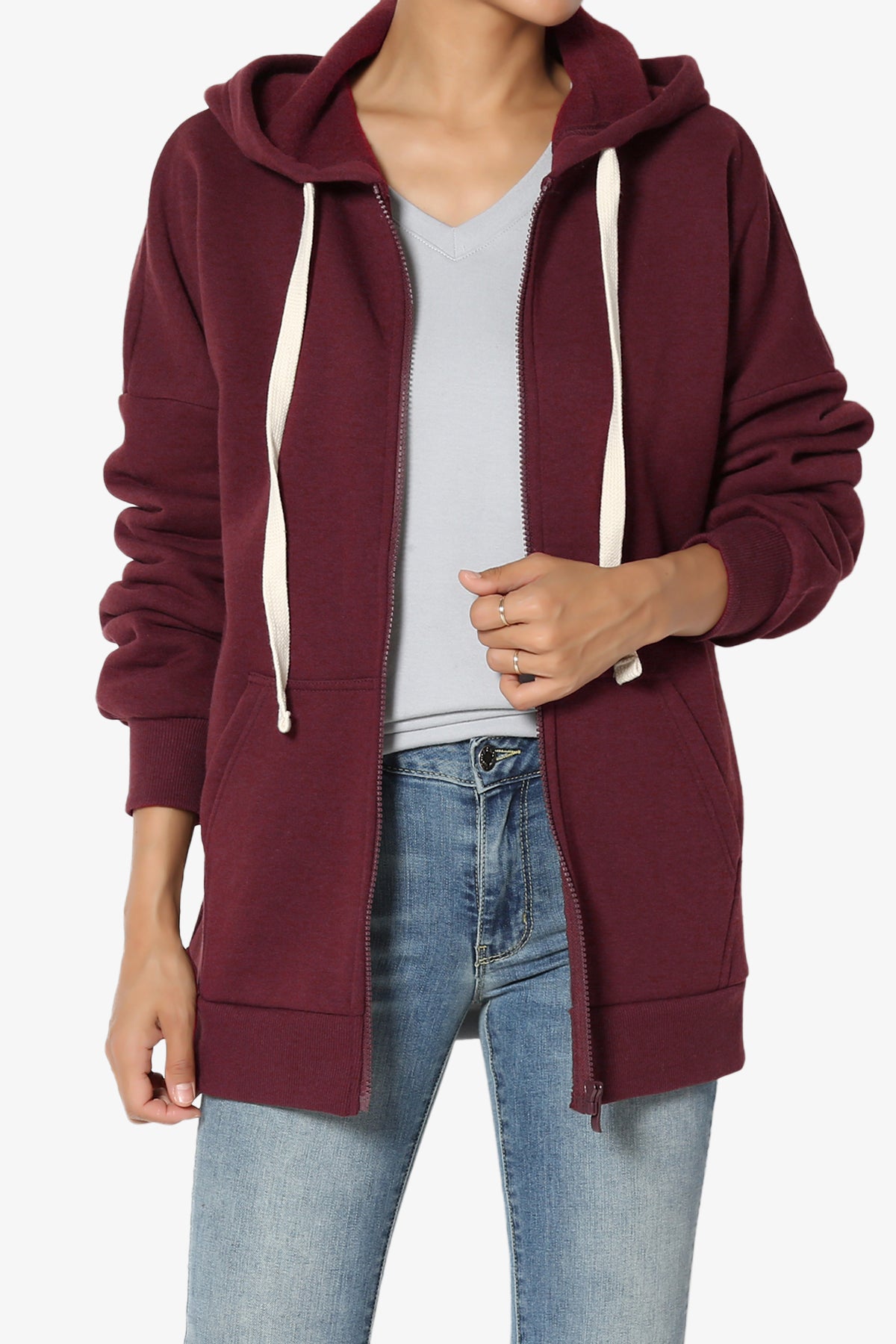 Accie Fleece Zip Hooded Jacket DARK BURGUNDY_1